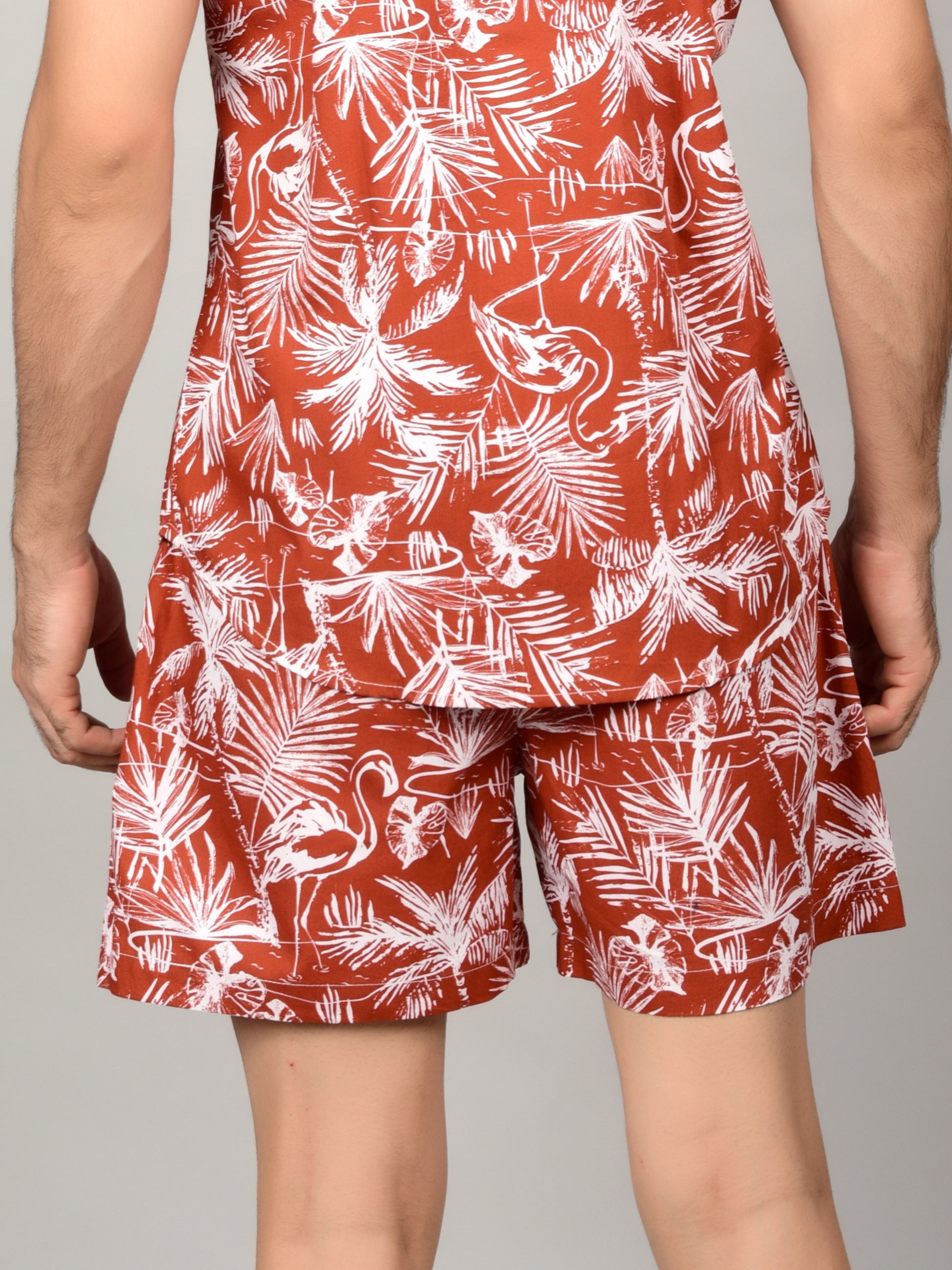 Men's Crimson Red Floral Shorts - Floral or Leaf Inspired Print Being Flawless