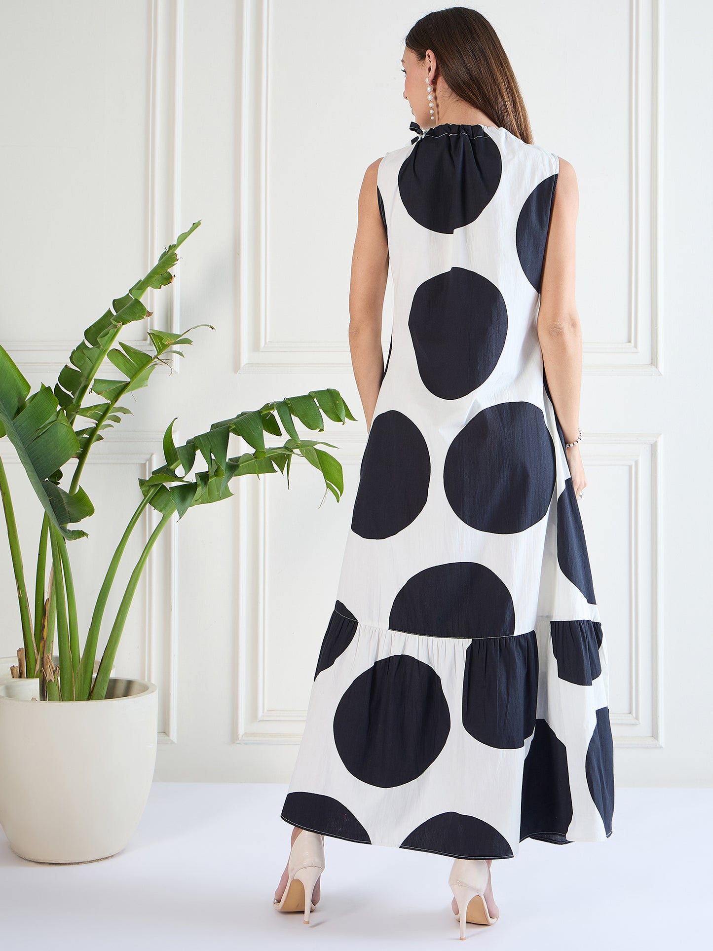 Black and White Polka-Dot Maxi Dress