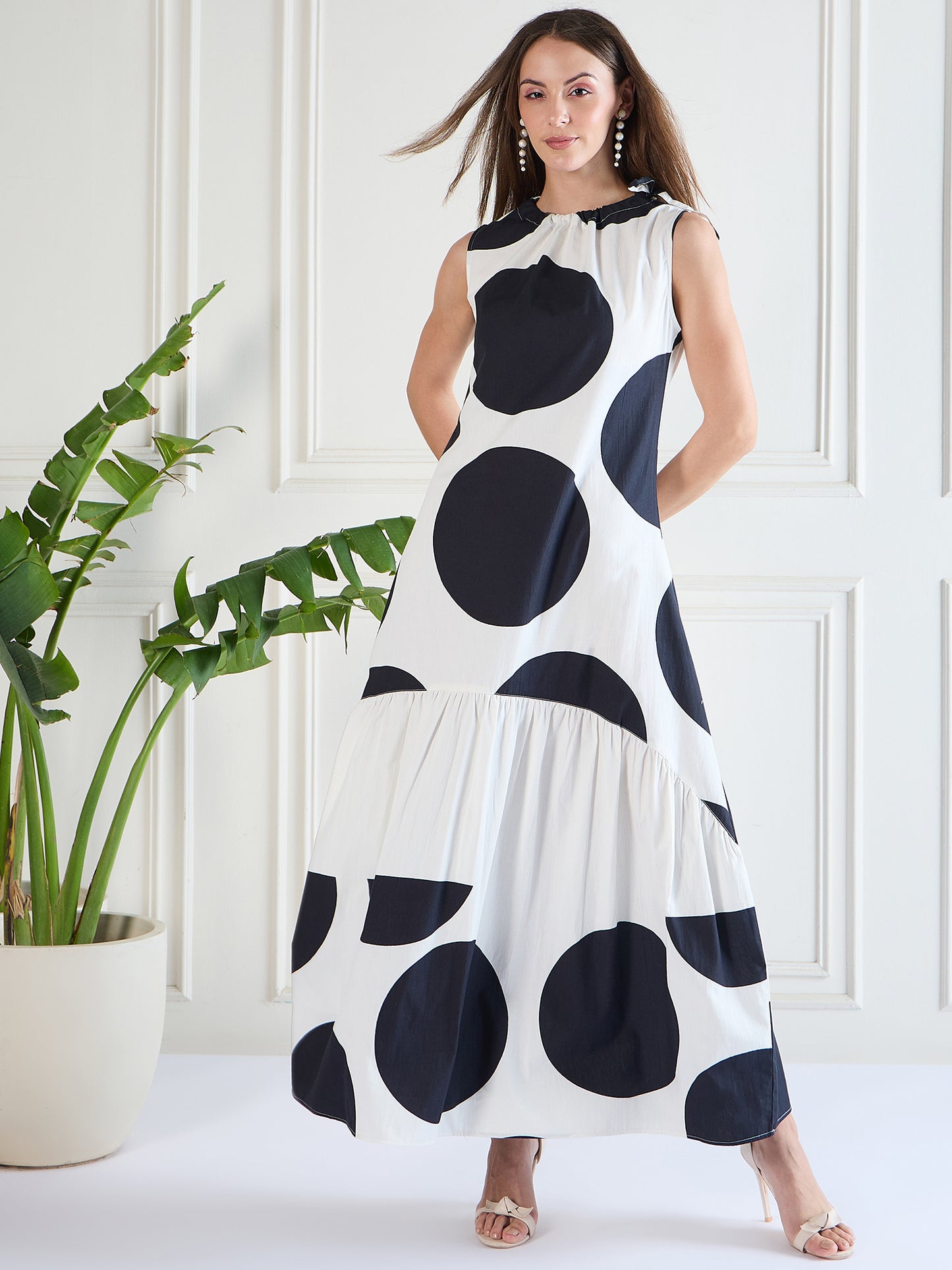 Black and White Polka-Dot Maxi Dress