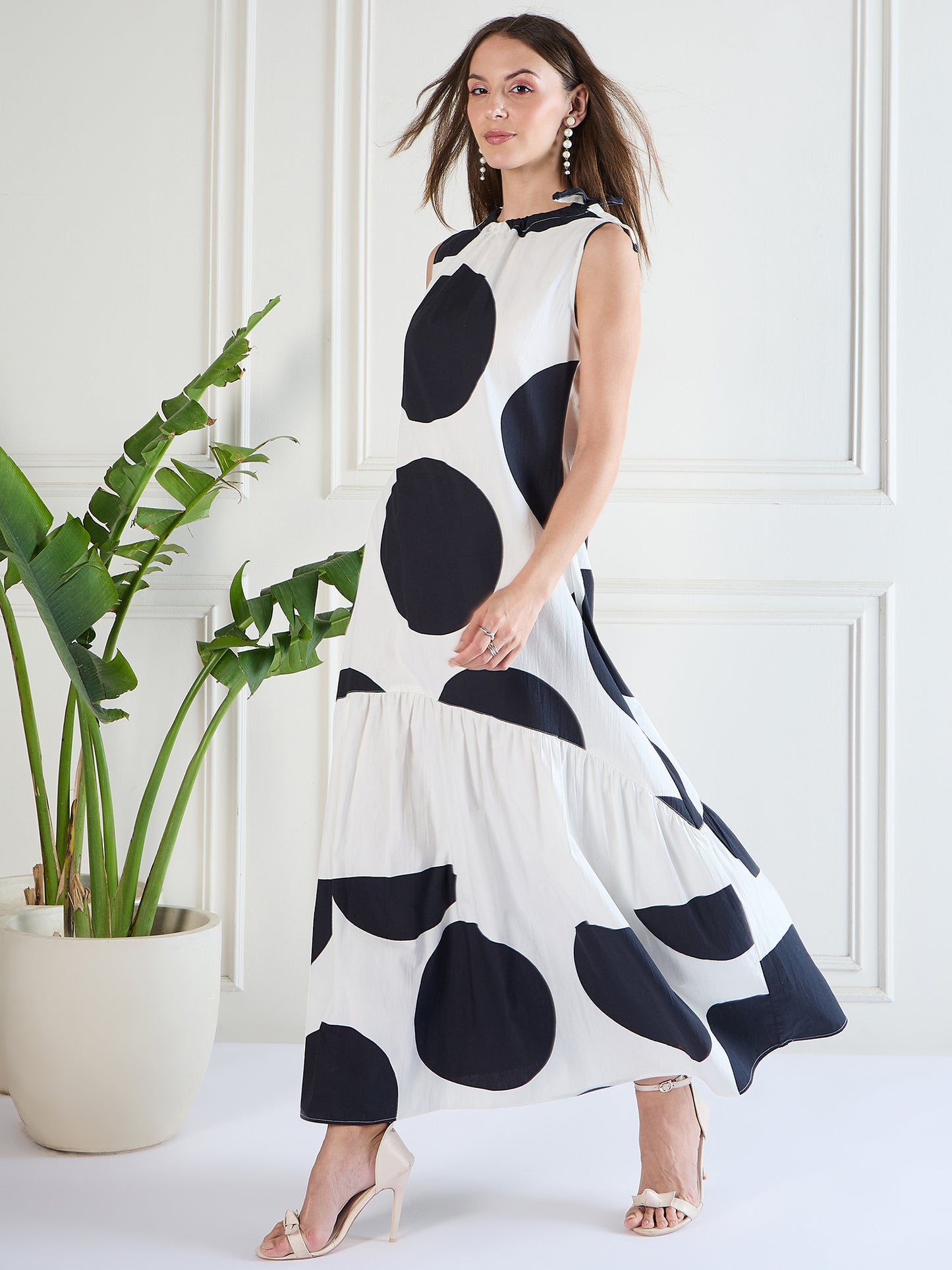 Black and White Polka-Dot Maxi Dress