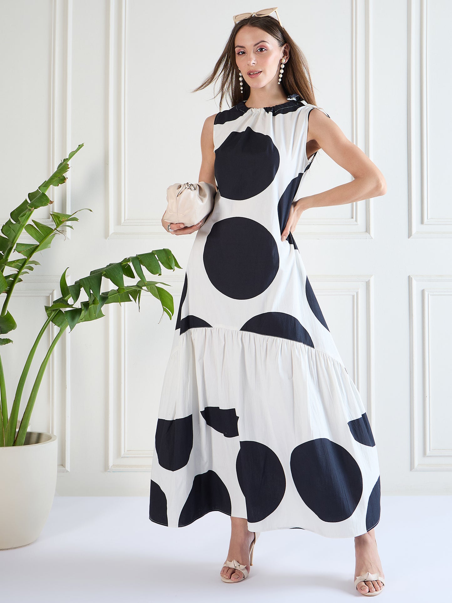 Black and White Polka-Dot Maxi Dress