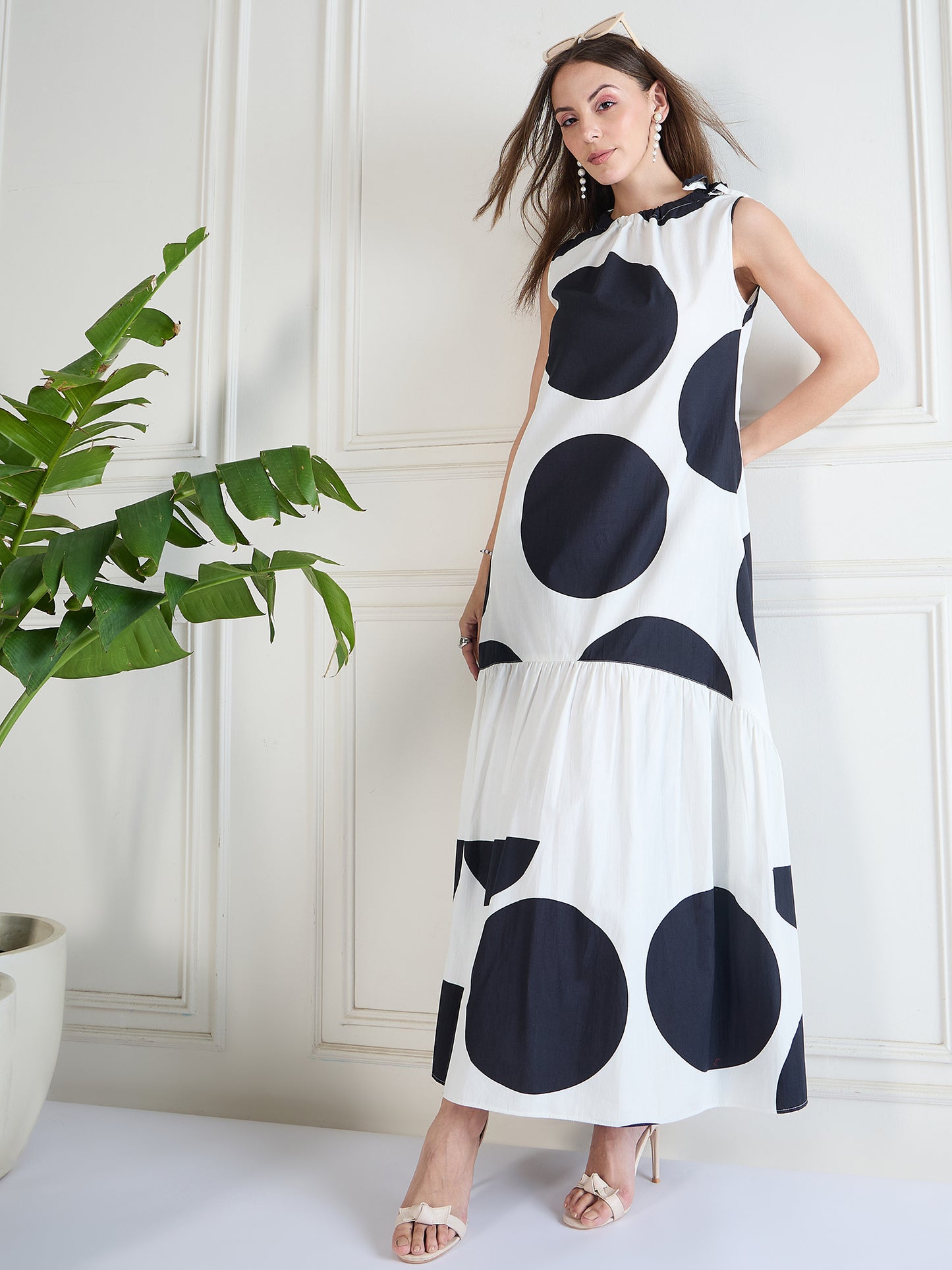 Black and White Polka-Dot Maxi Dress