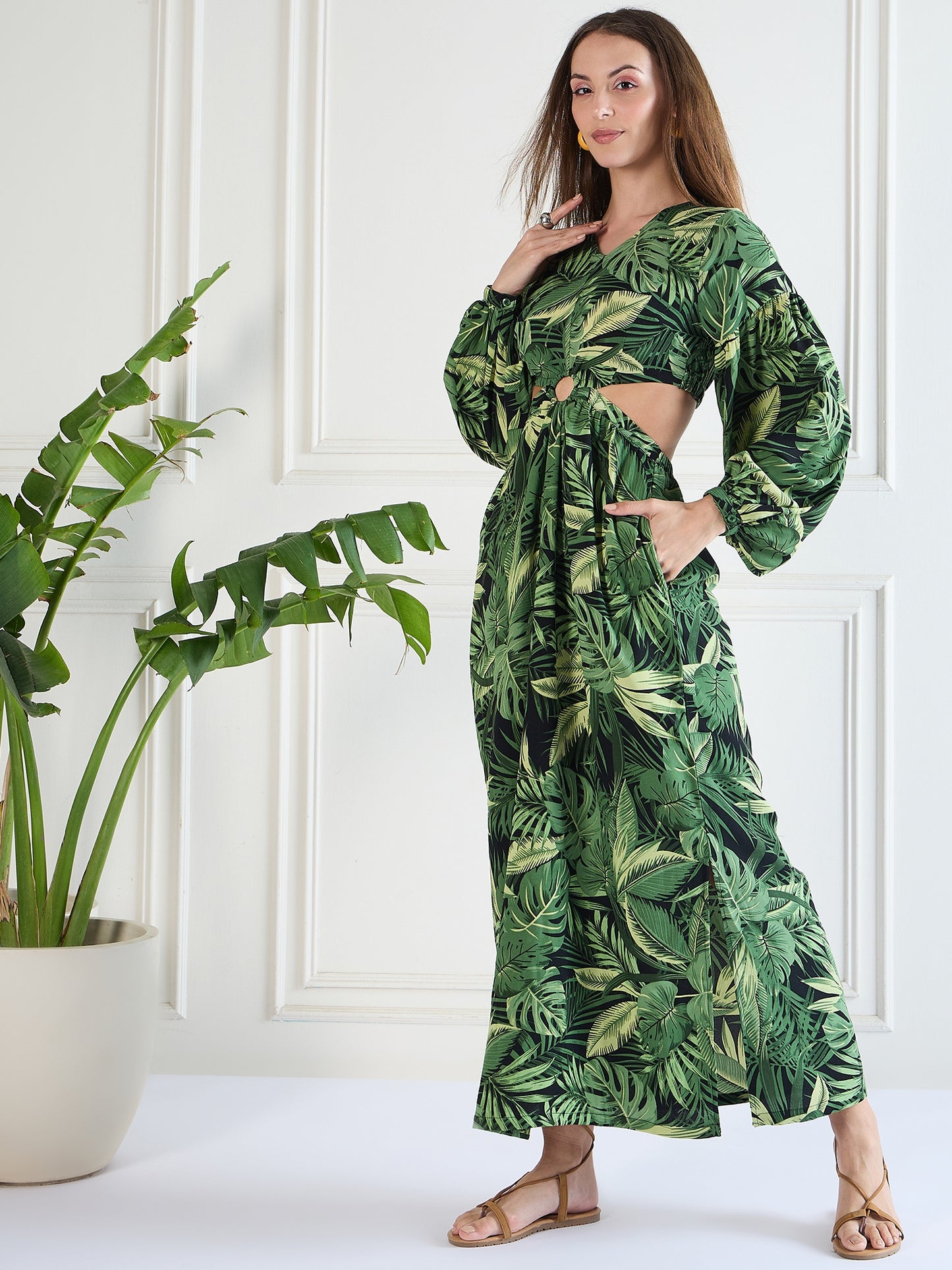 Flawless Women Party Wear Green Cut-Out Dress | HAZEL