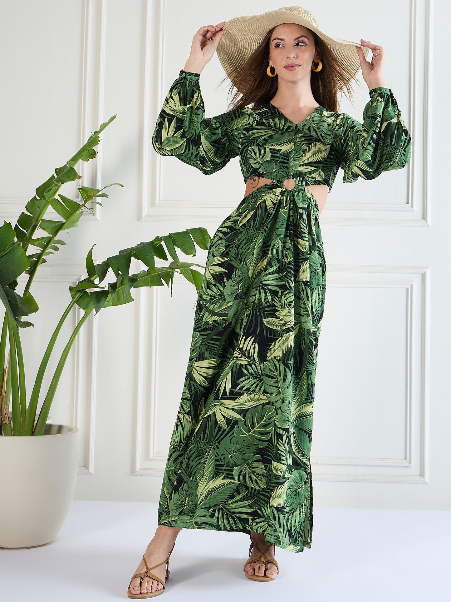 Flawless Women Party Wear Green Cut-Out Dress | HAZEL