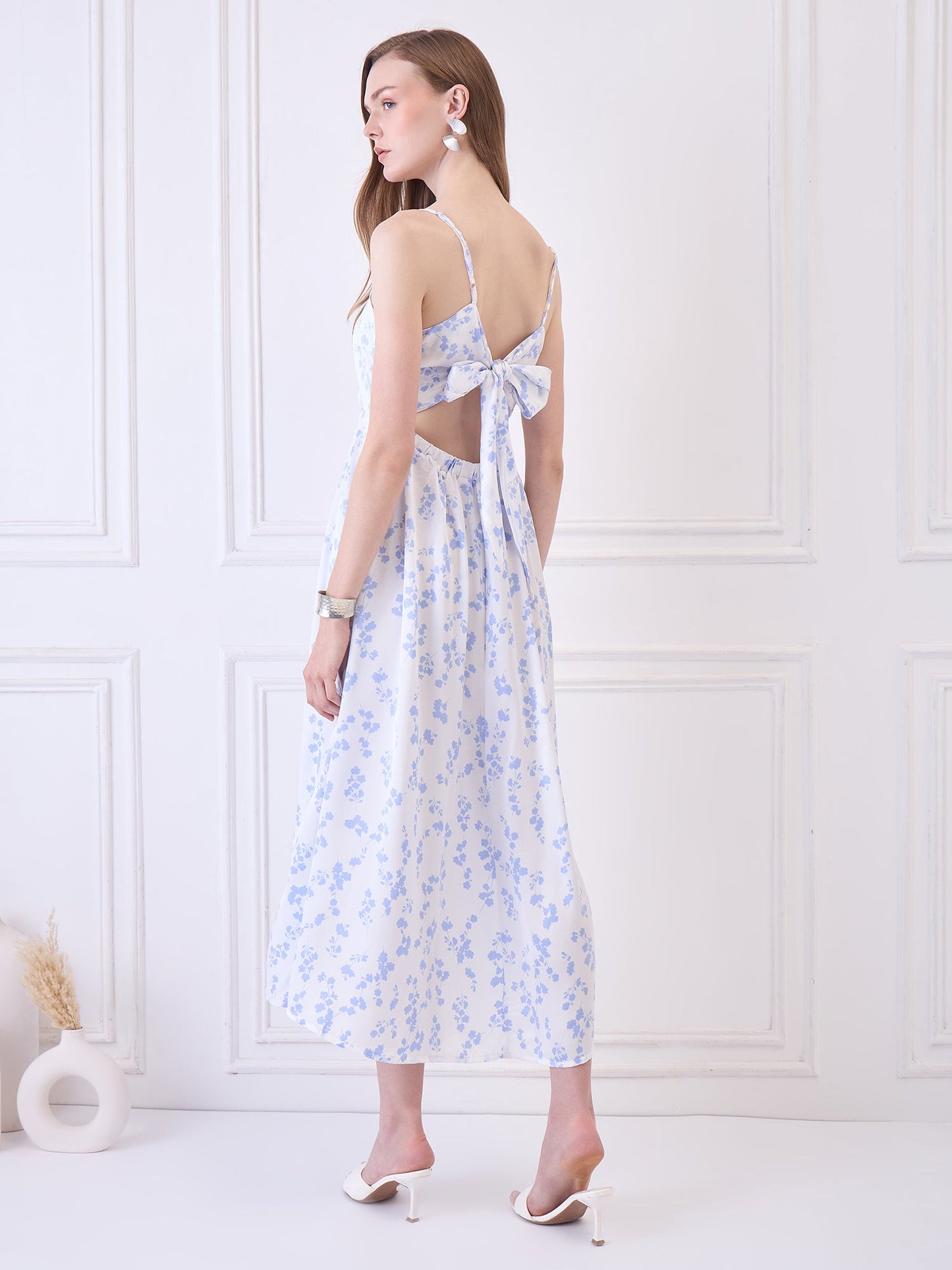 Flawless Cutout Satin Dress - Blue and White Being Flawless