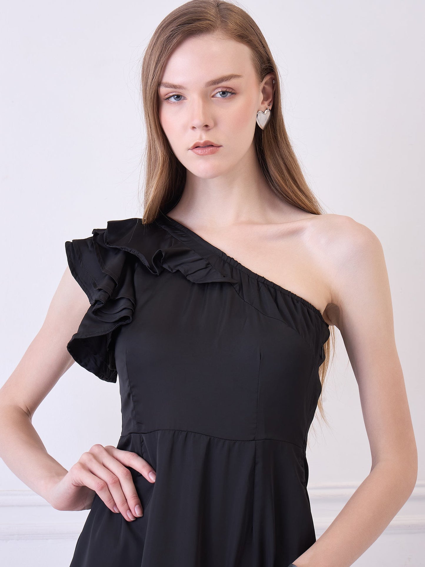 Elegant Black One Shoulder Long Dress | JENNY Being Flawless