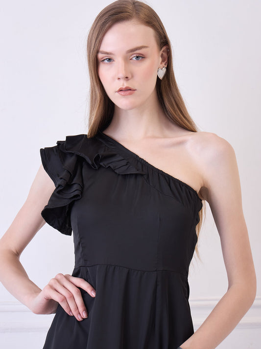 Elegant Black One Shoulder Long Dress | JENNY Being Flawless