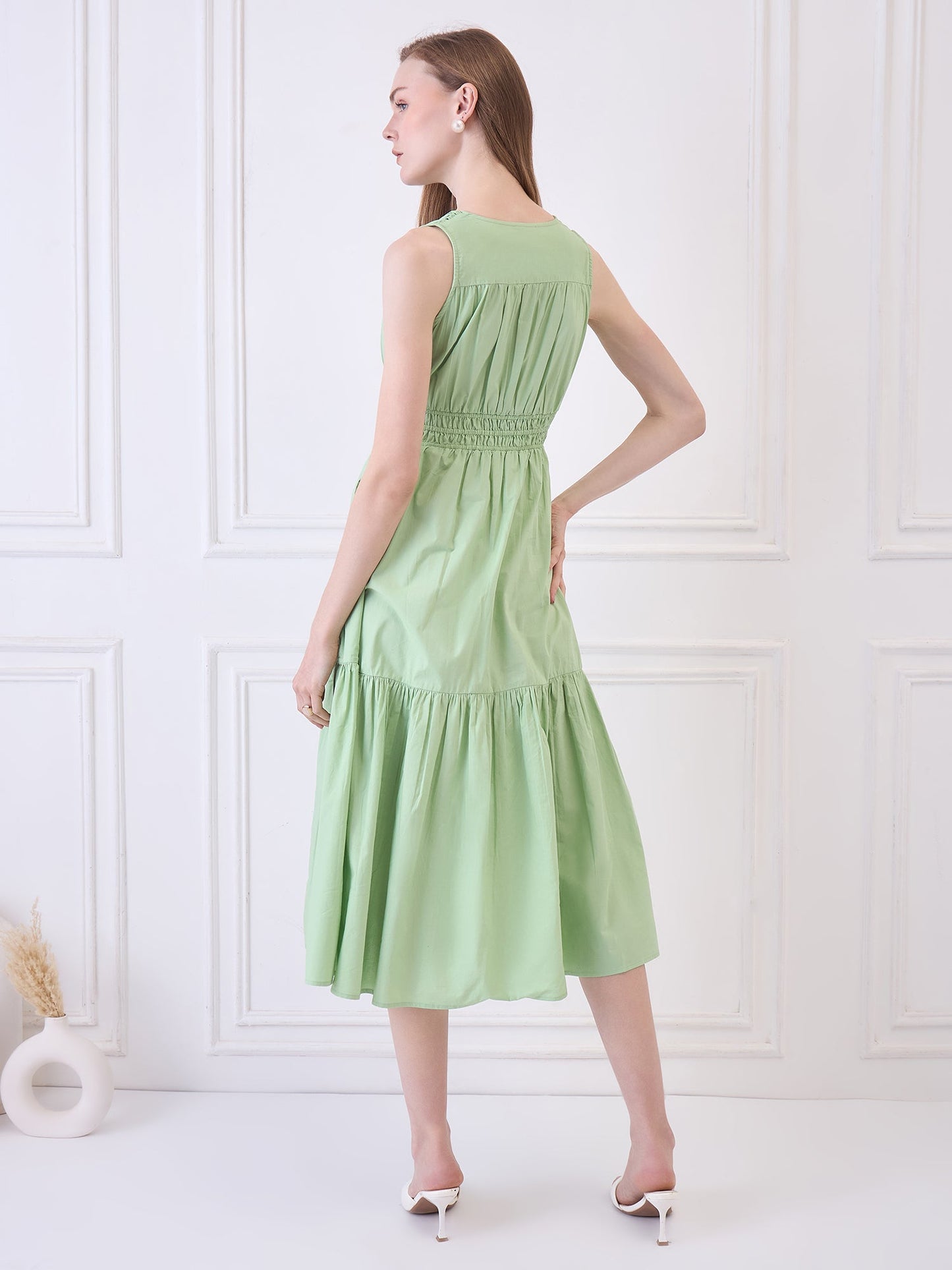 Flawless Cotton Fit and Flare Dress - Green color Being Flawless