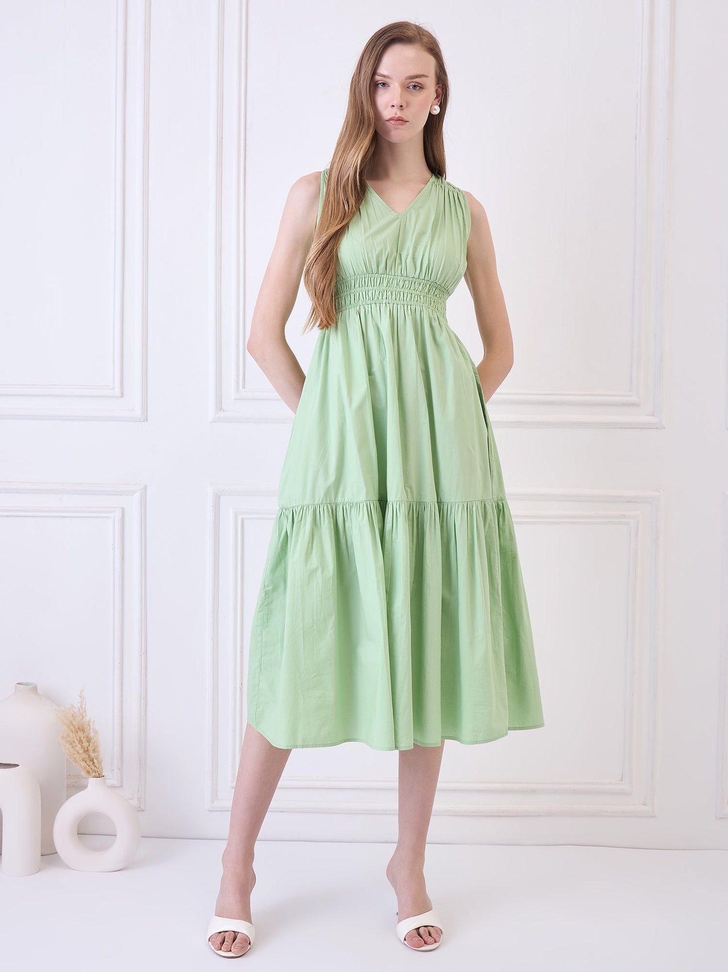 Flawless Cotton Fit and Flare Dress - Green color Being Flawless