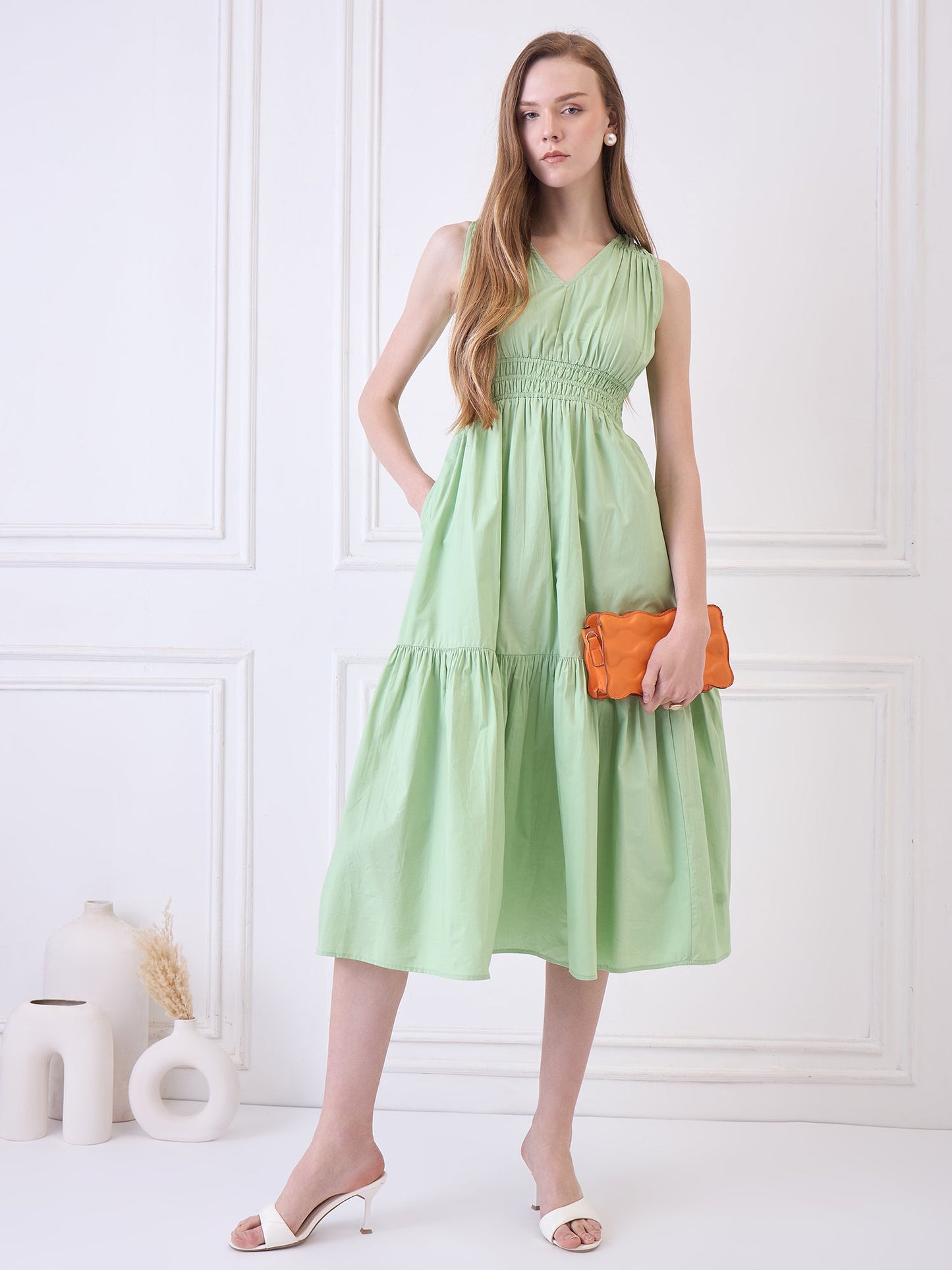 Flawless Cotton Fit and Flare Dress - Green color Being Flawless
