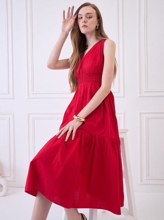 Flawless Cotton Fit and Flare Dress - Red color Being Flawless