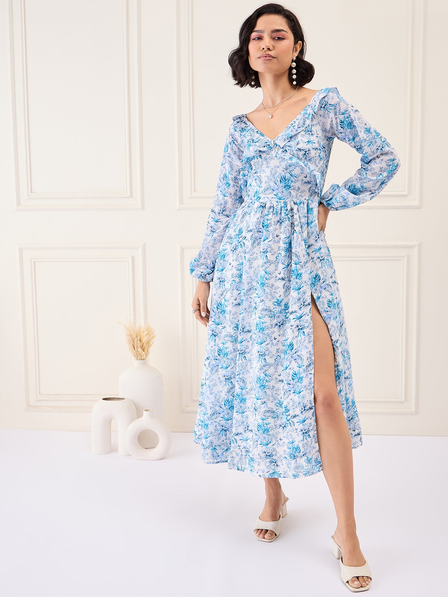 Flawless Women V-Neck Printed Fit & Flare Dress | DAPHNY