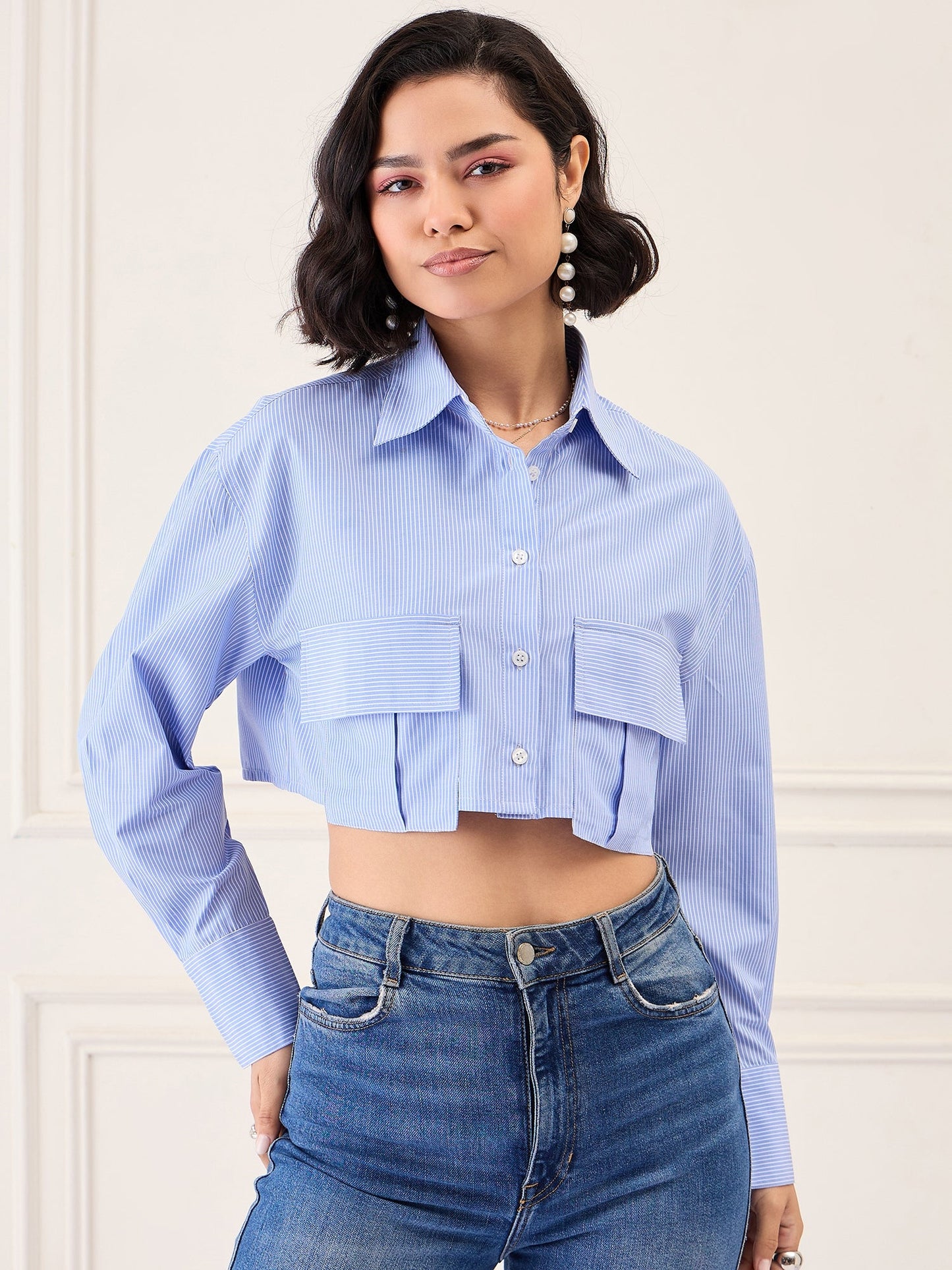 Opaque Printed Casual Shirt - Blue & White Being Flawless