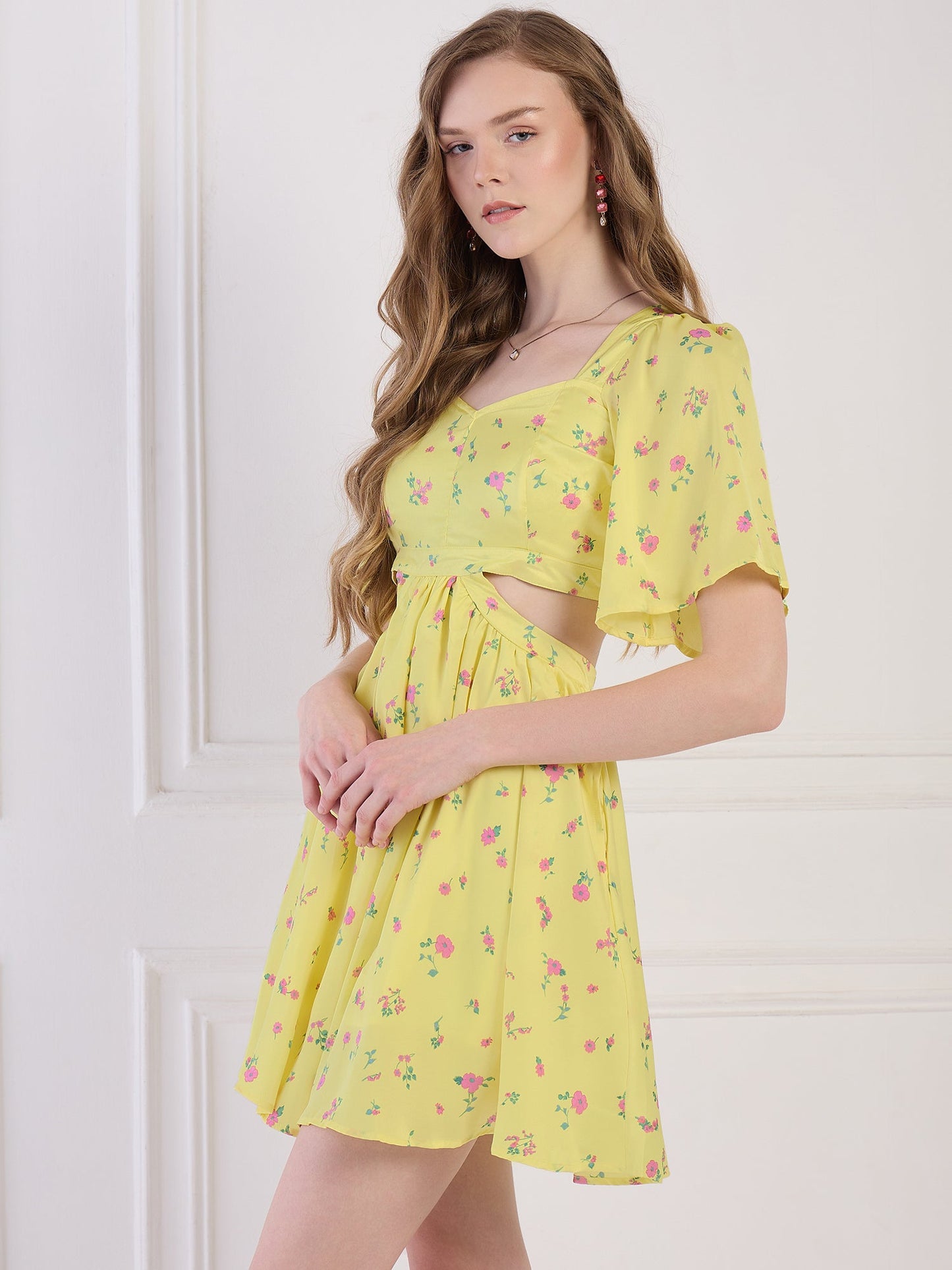 Flawless Women Yellow Mini Dress in Luxurious Satin | ALAN Being Flawless
