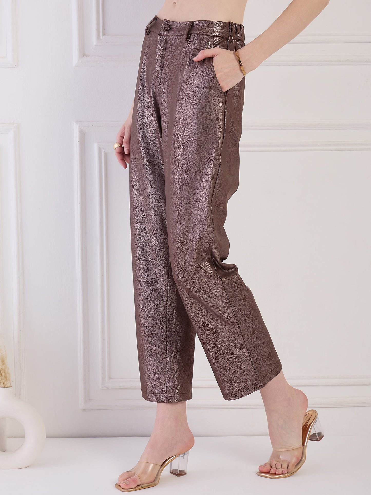 Brown Faux Leather Pants Being Flawless