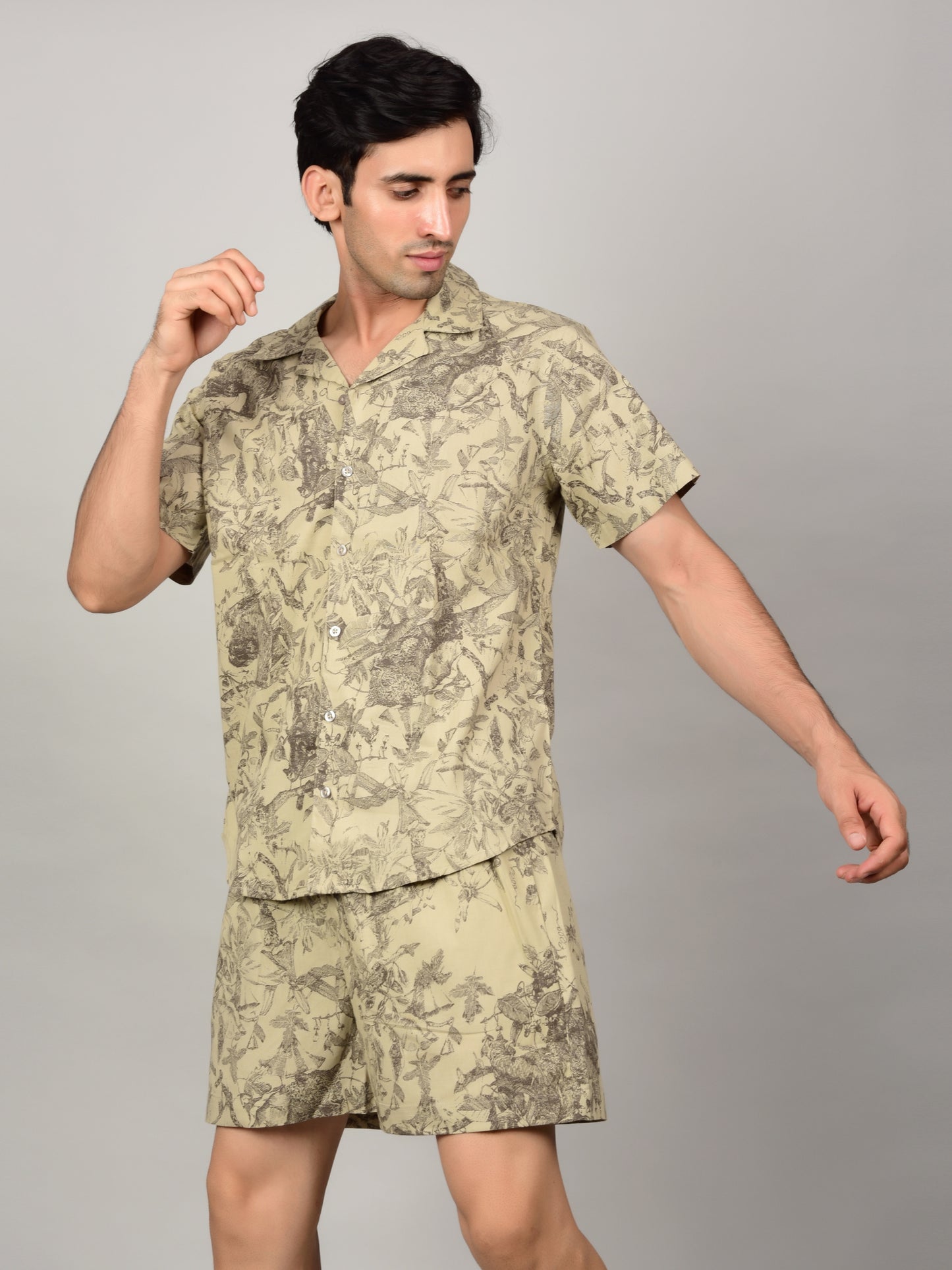 Men's Light Olive Cord Shirt & Short Set Being Flawless