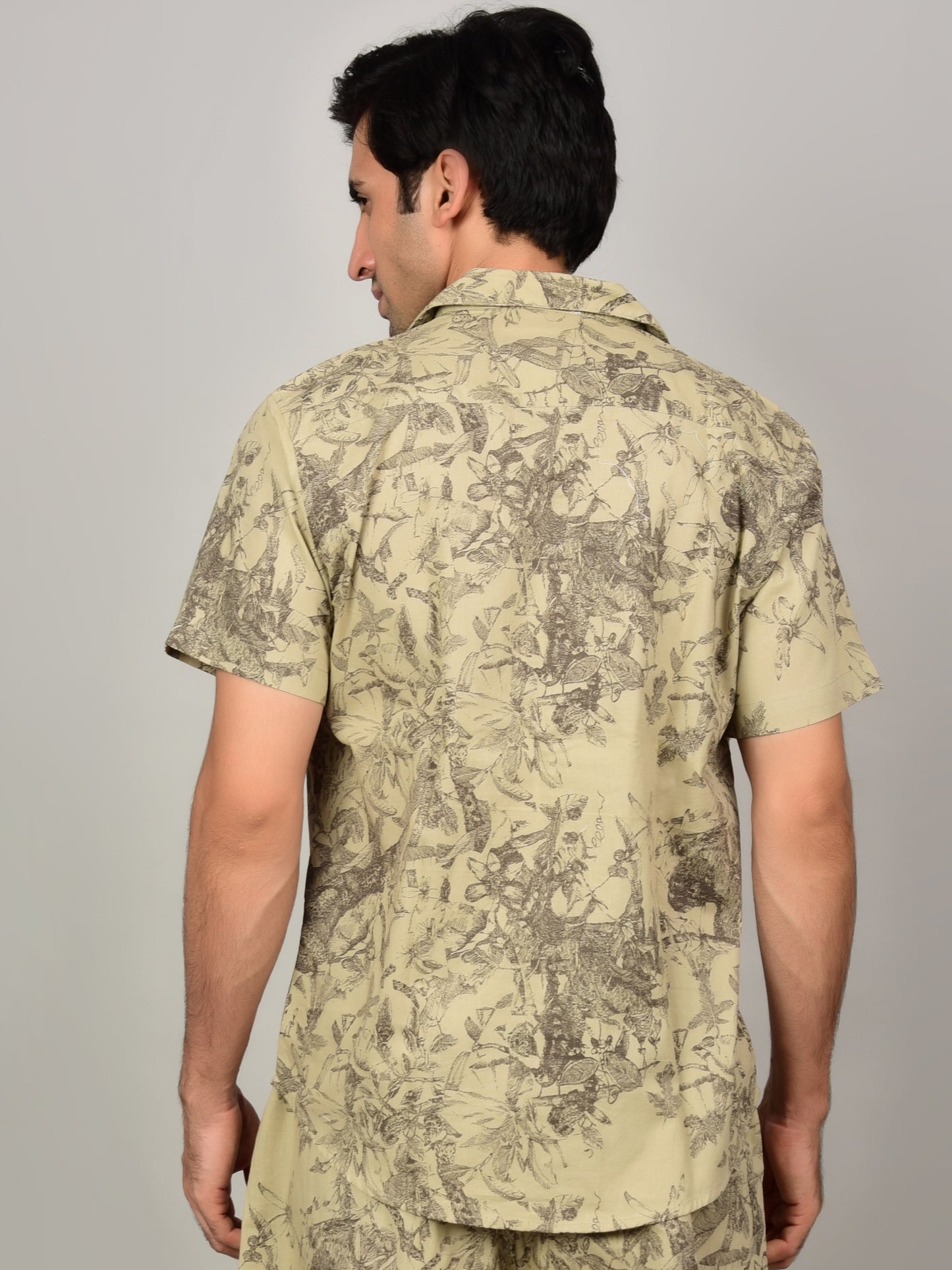 Men's Light Olive Floral Print Casual Shirt Being Flawless