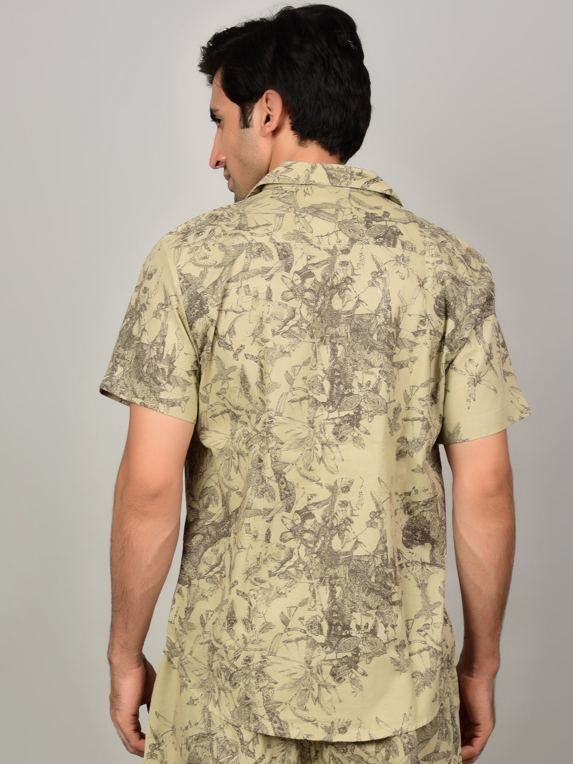 Men's Light Olive Floral Print Casual Shirt Being Flawless