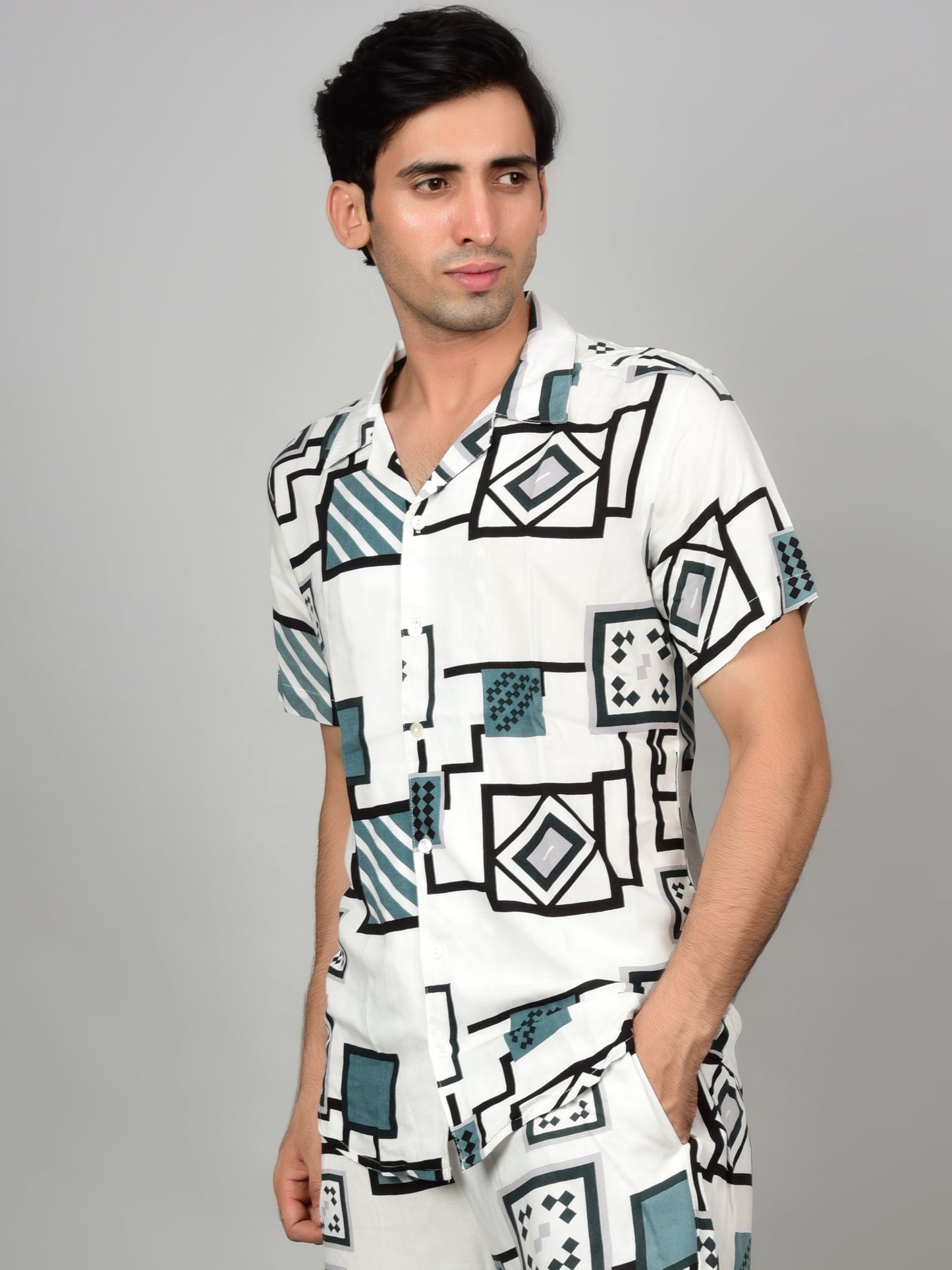 Men's Geometric Print Casual Shirt - Off-White Being Flawless