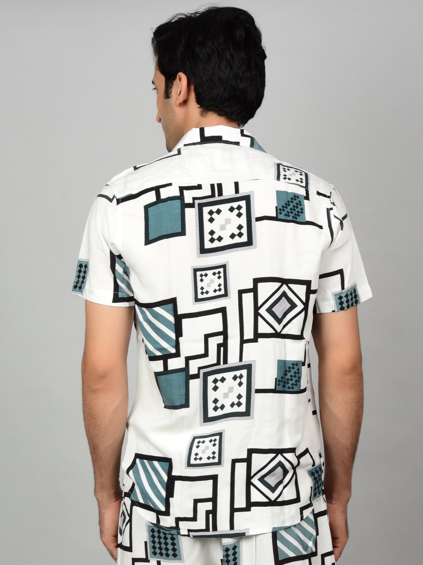 Men's Geometric Print Casual Shirt - Off-White Being Flawless