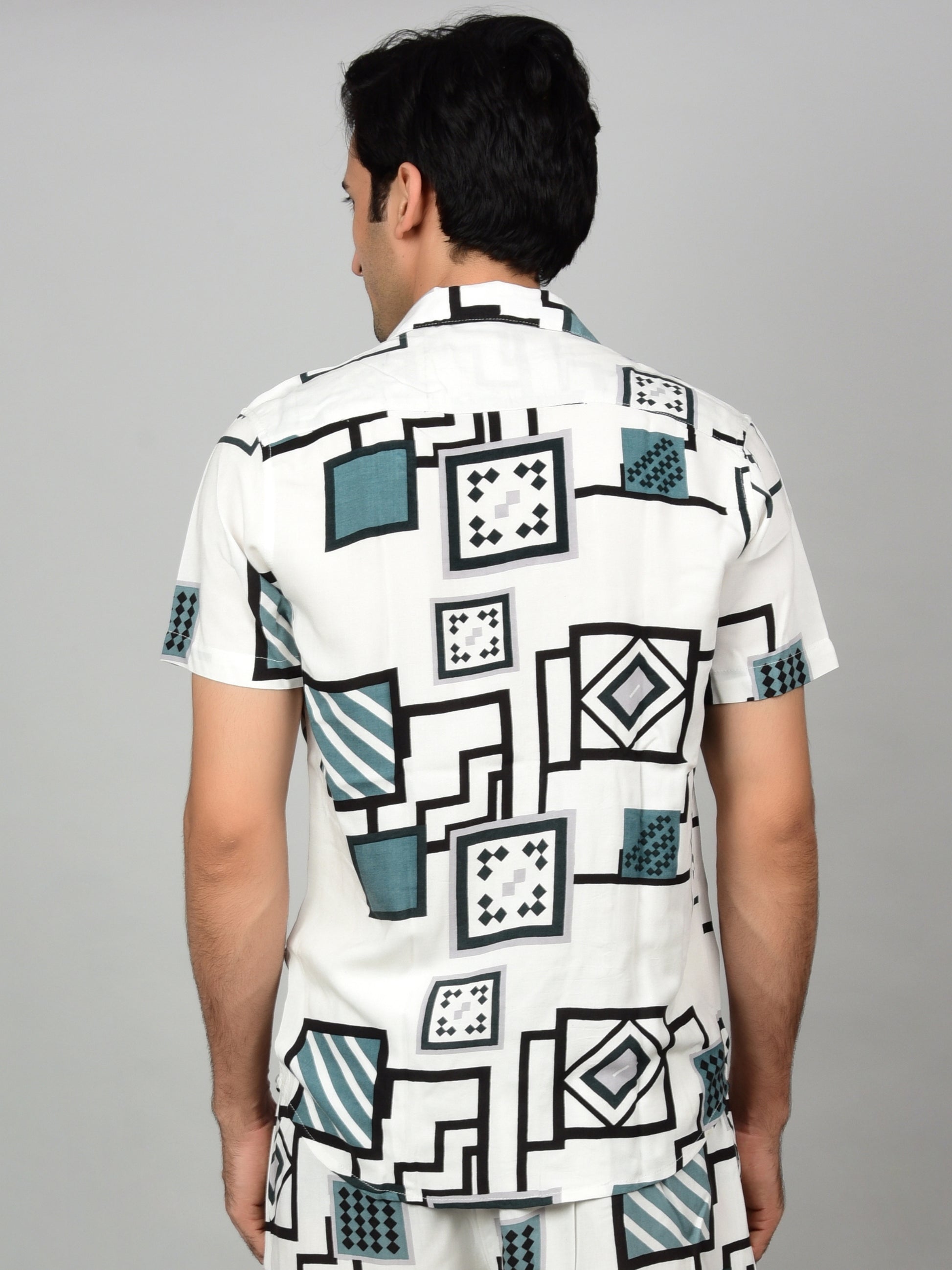 Men's Geometric Print Casual Shirt - Off-White Being Flawless