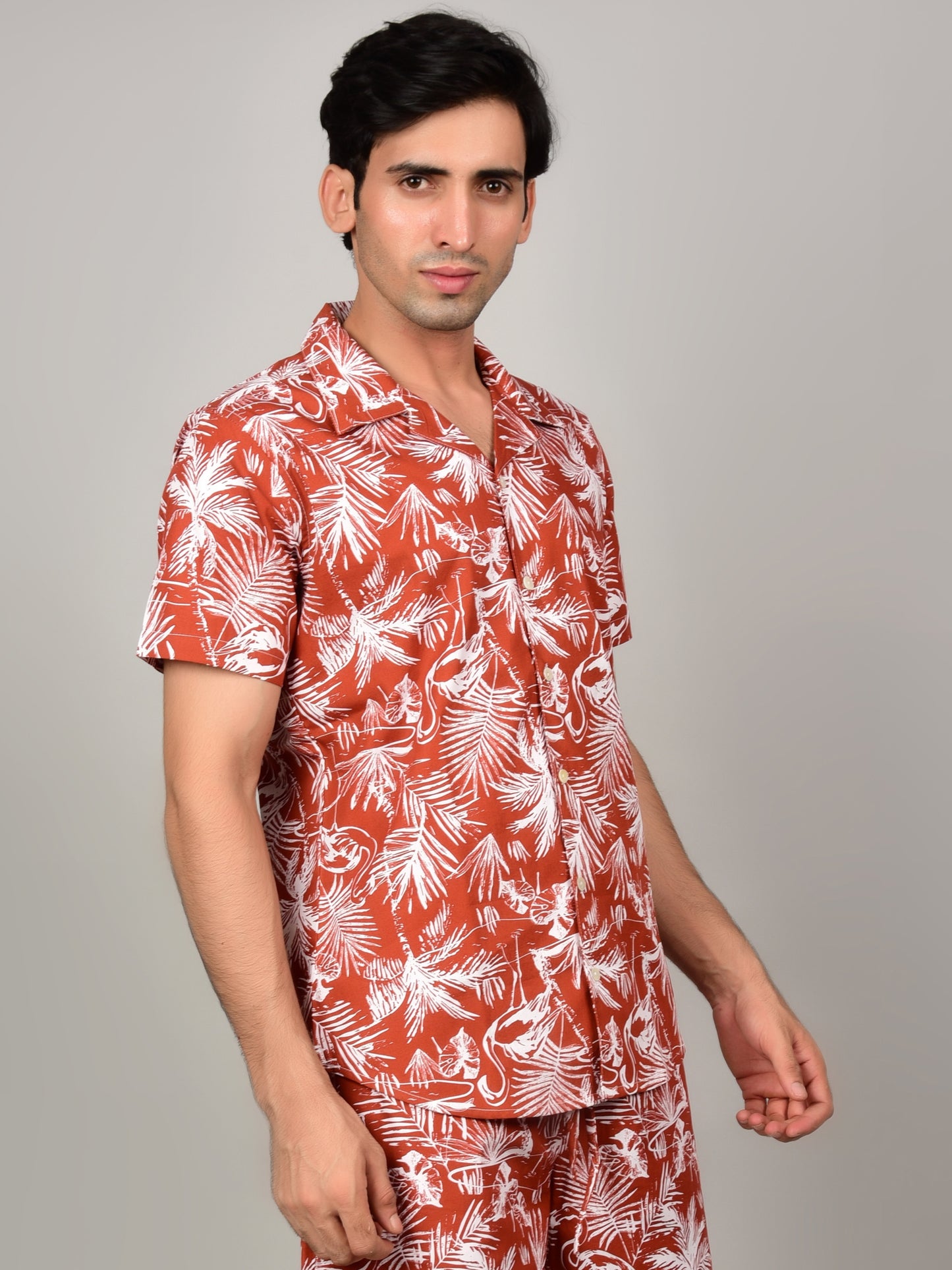 Men's Crimson Red Shirt - Floral or Leaf Print Being Flawless