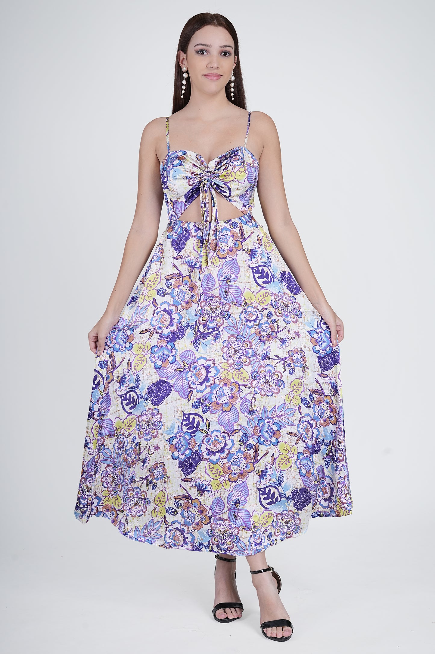 Flawless Cutout Satin Dress - Purple & Blue Being Flawless