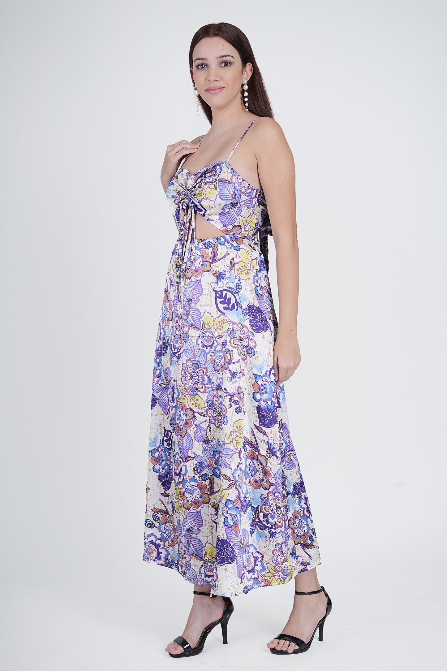 Flawless Cutout Satin Dress - Purple & Blue Being Flawless