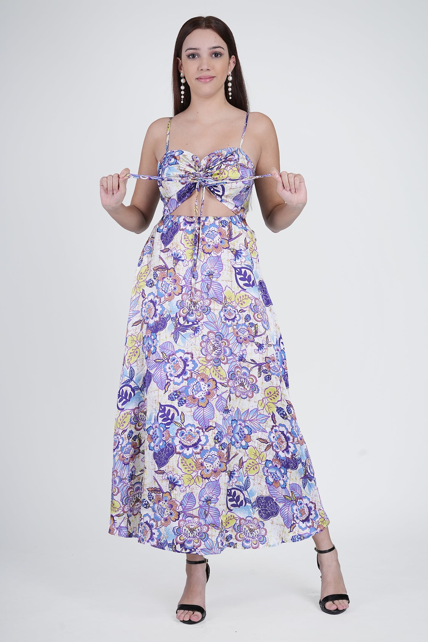 Flawless Cutout Satin Dress - Purple & Blue Being Flawless