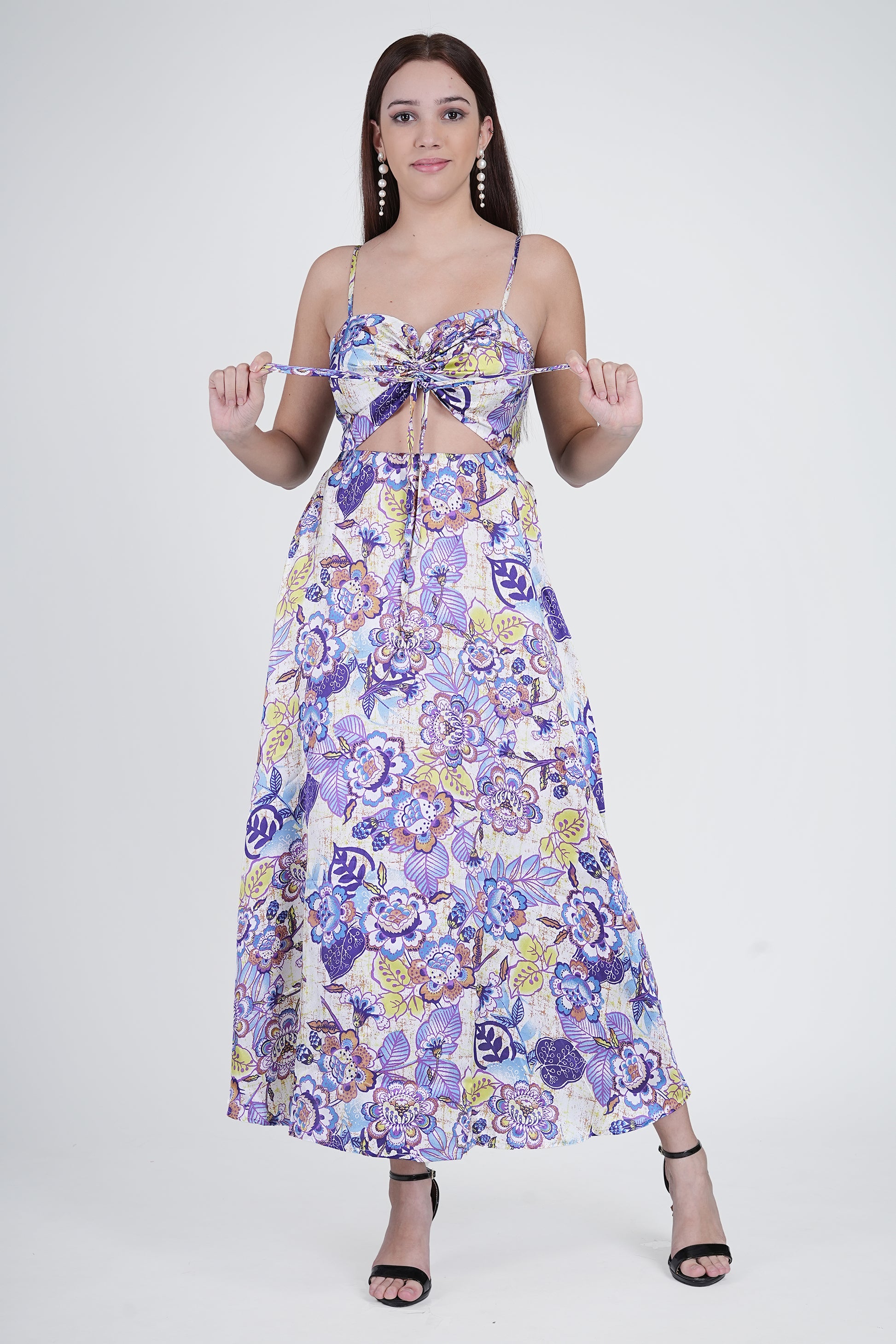 Flawless Cutout Satin Dress - Purple & Blue Being Flawless