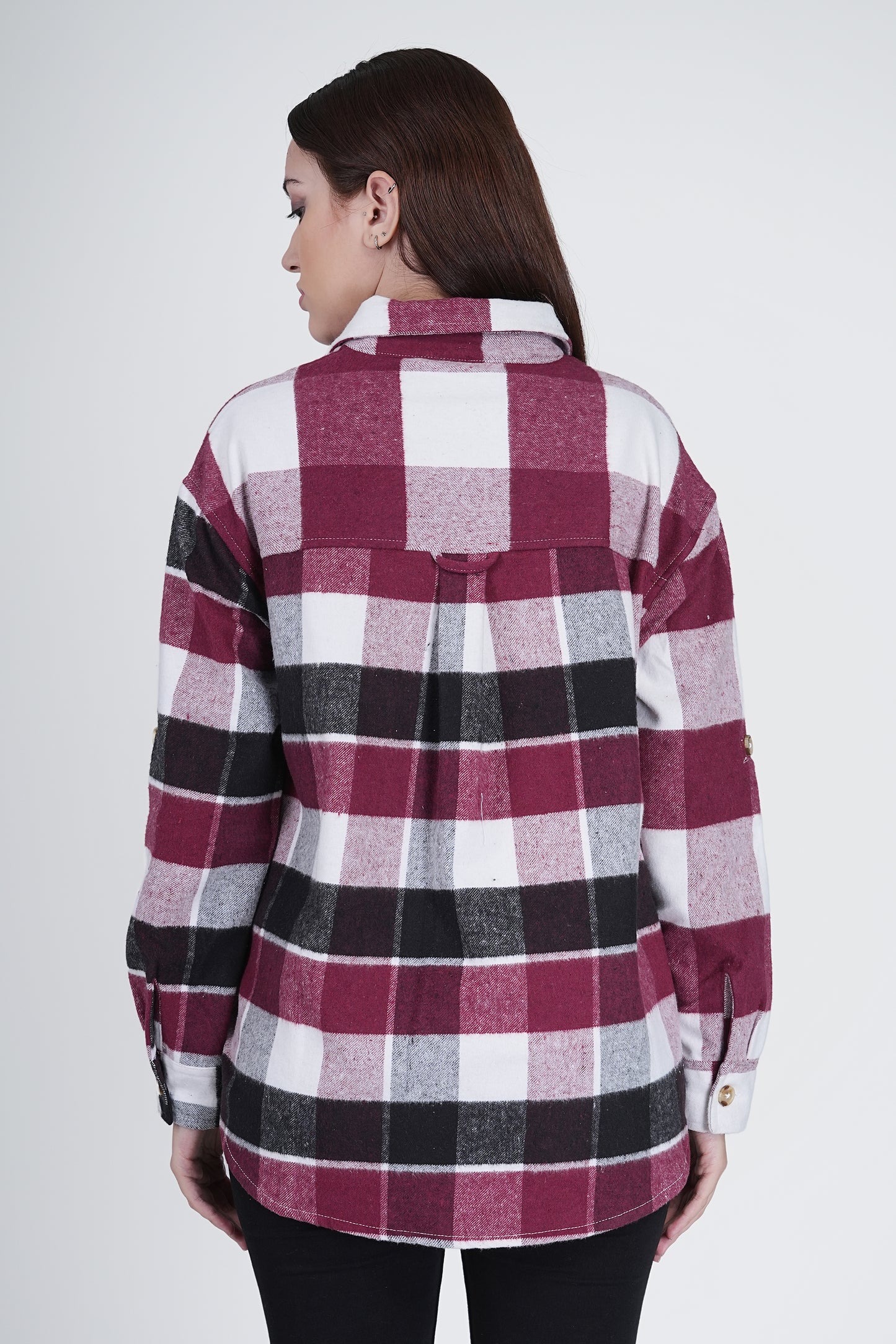 Black and Pink Women's Boxy Fit Checkered Shacket Being Flawless