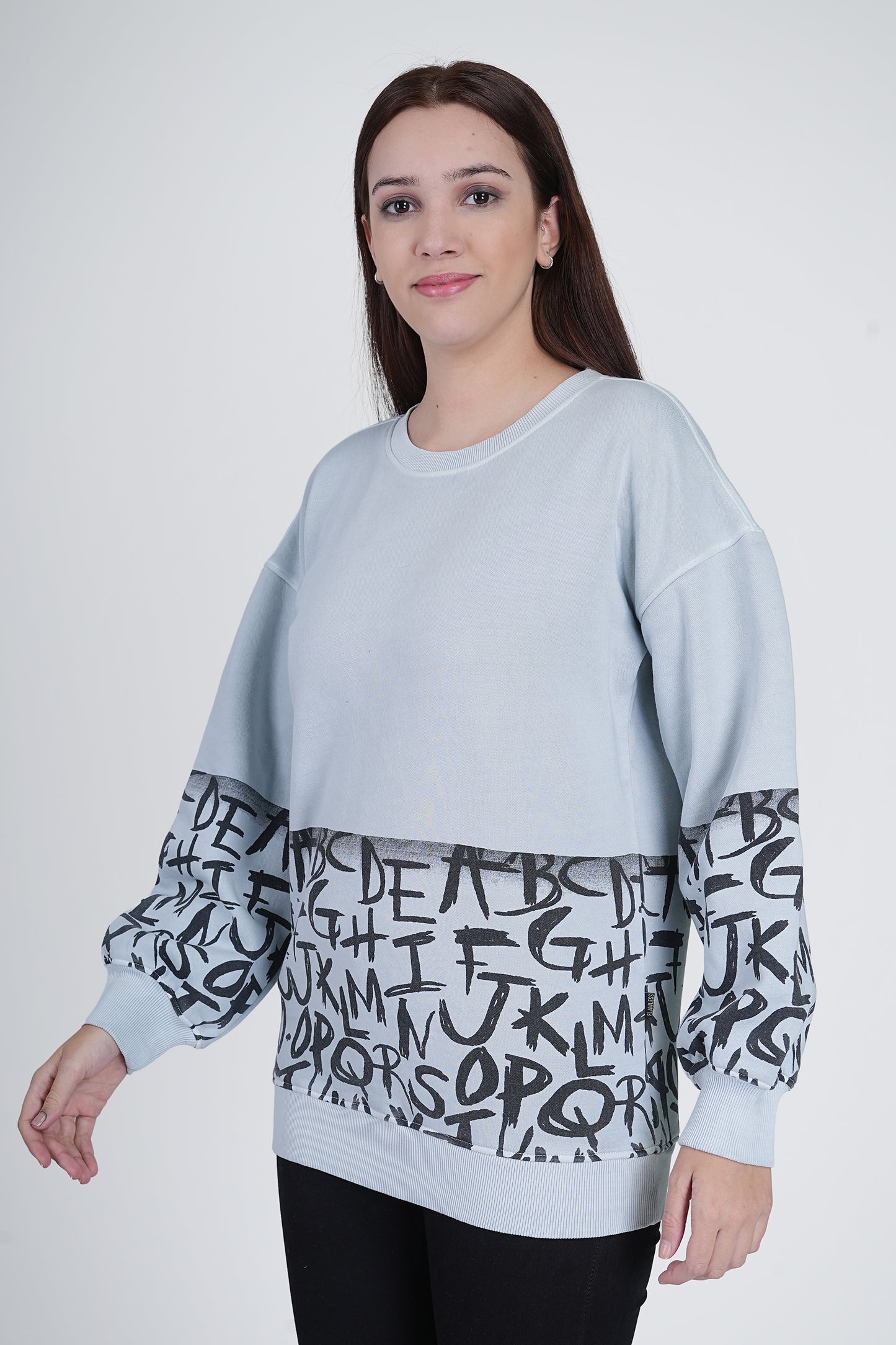 Sky Blue Printed Sweatshirt for Women Being Flawless