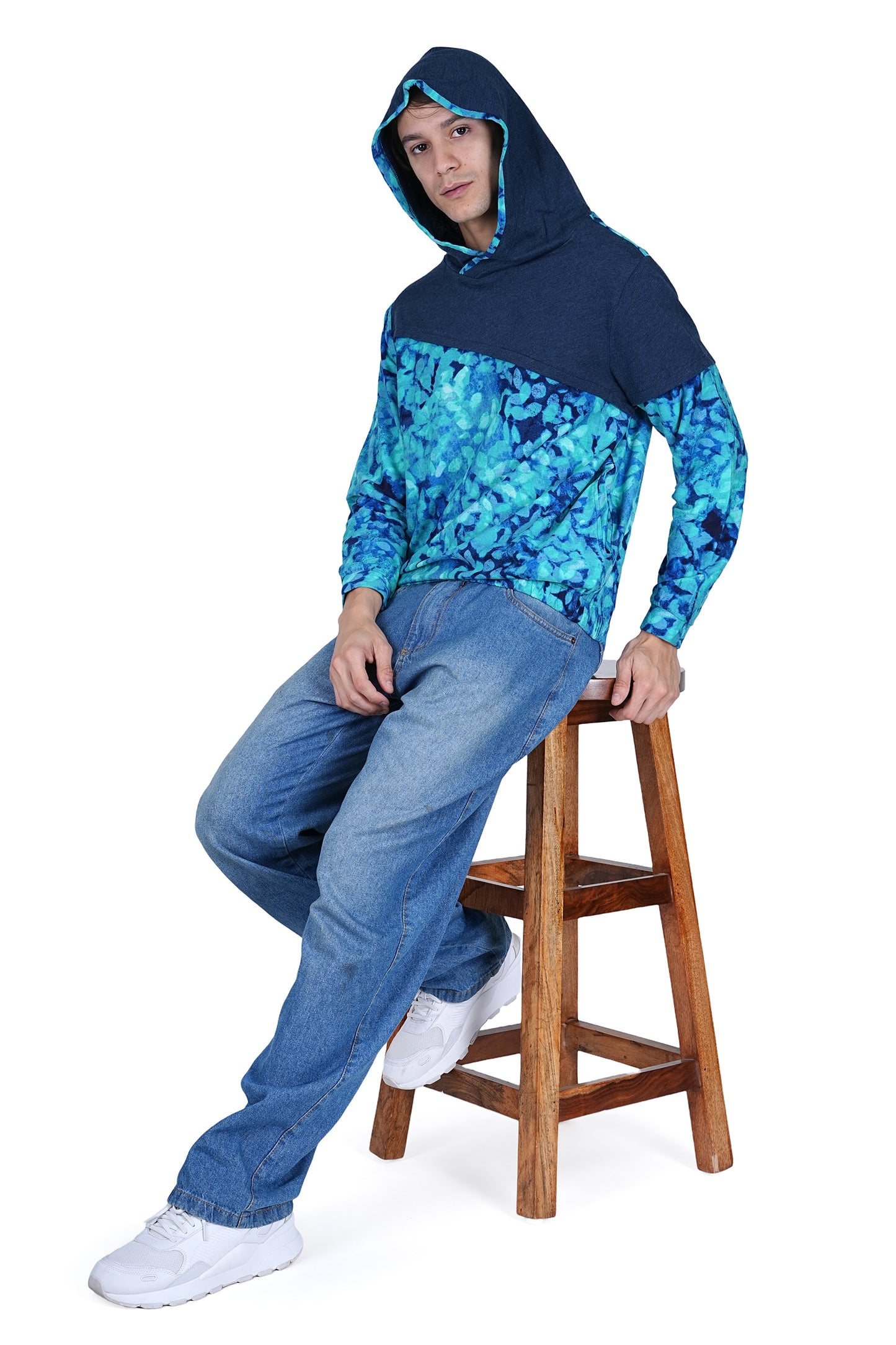 Flawless Men Blue Printed Hoodie | PRINTED-SWEATSHIRT Being Flawless