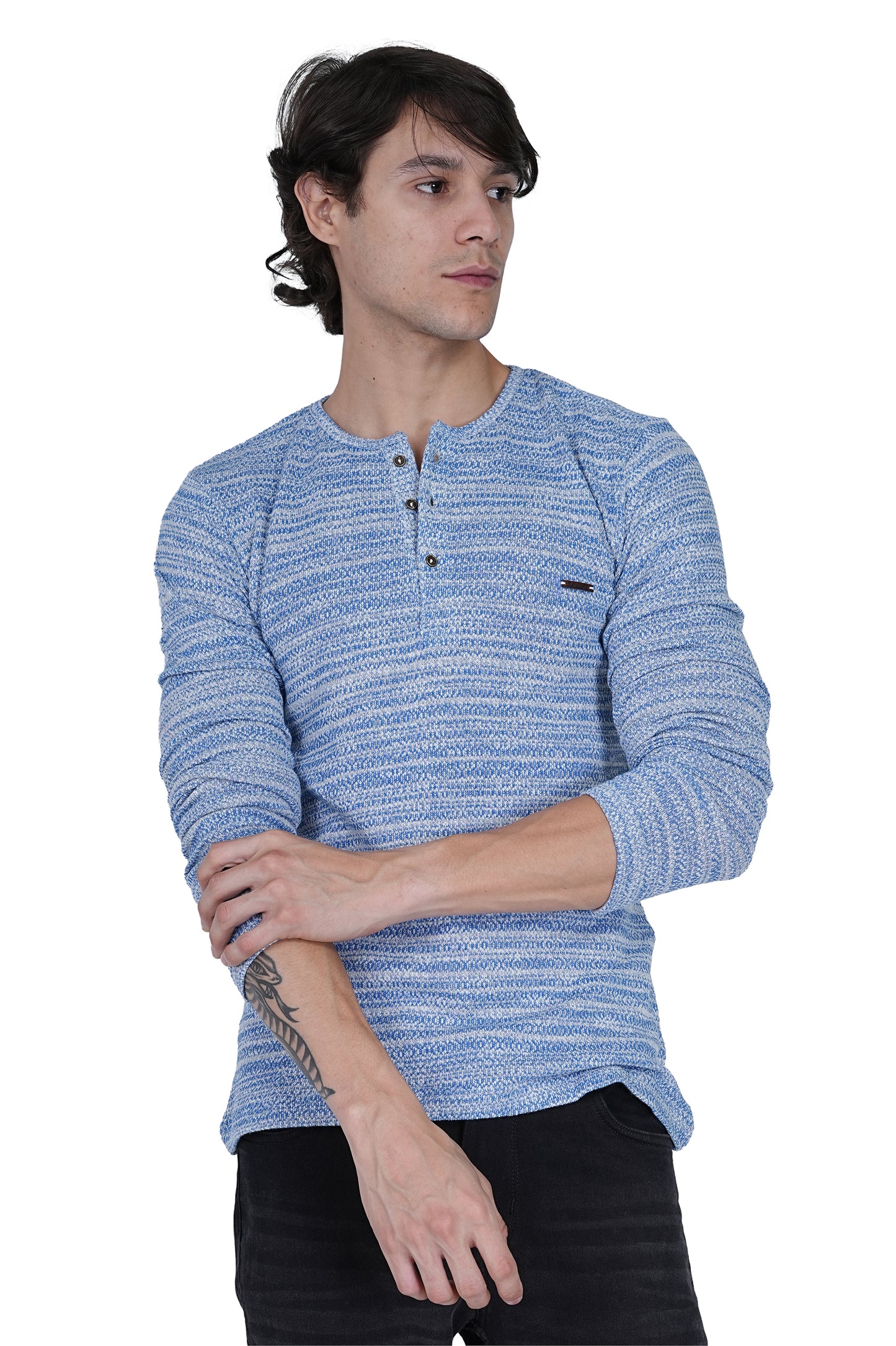 FLAWLESS MEN WINTER BLUE KNITTED T-SHIRT Being Flawless