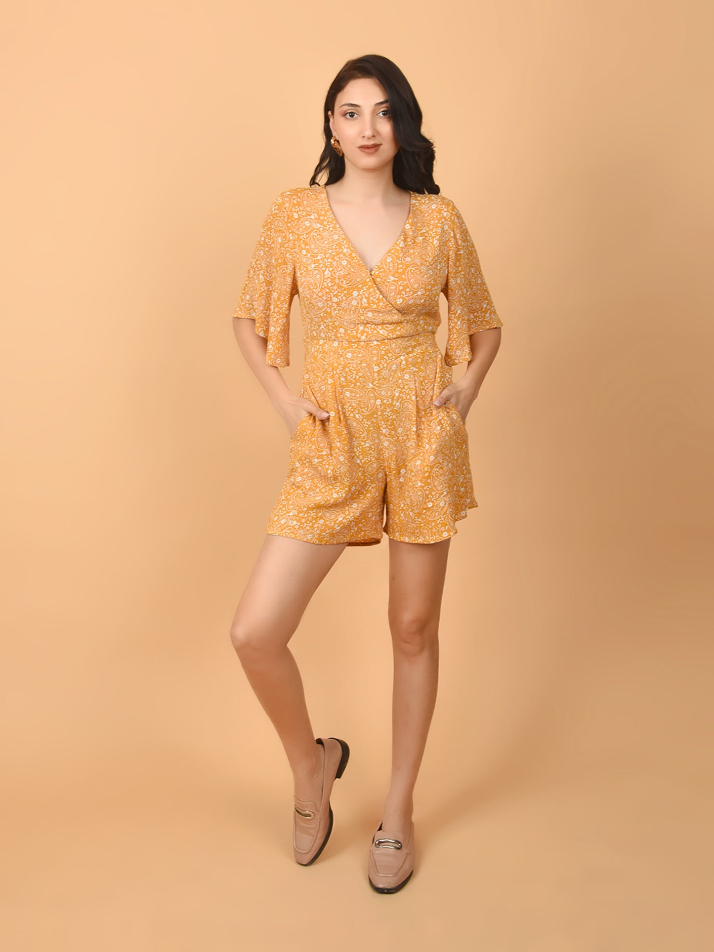 Flawless Mustard Yellow Beach Mini Playsuit For Women | MIA Being Flawless