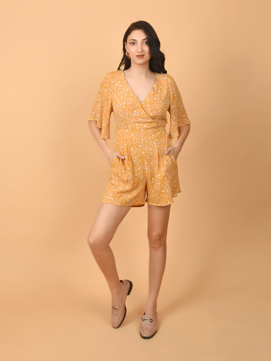 Flawless Mustard Yellow Beach Mini Playsuit For Women | MIA Being Flawless