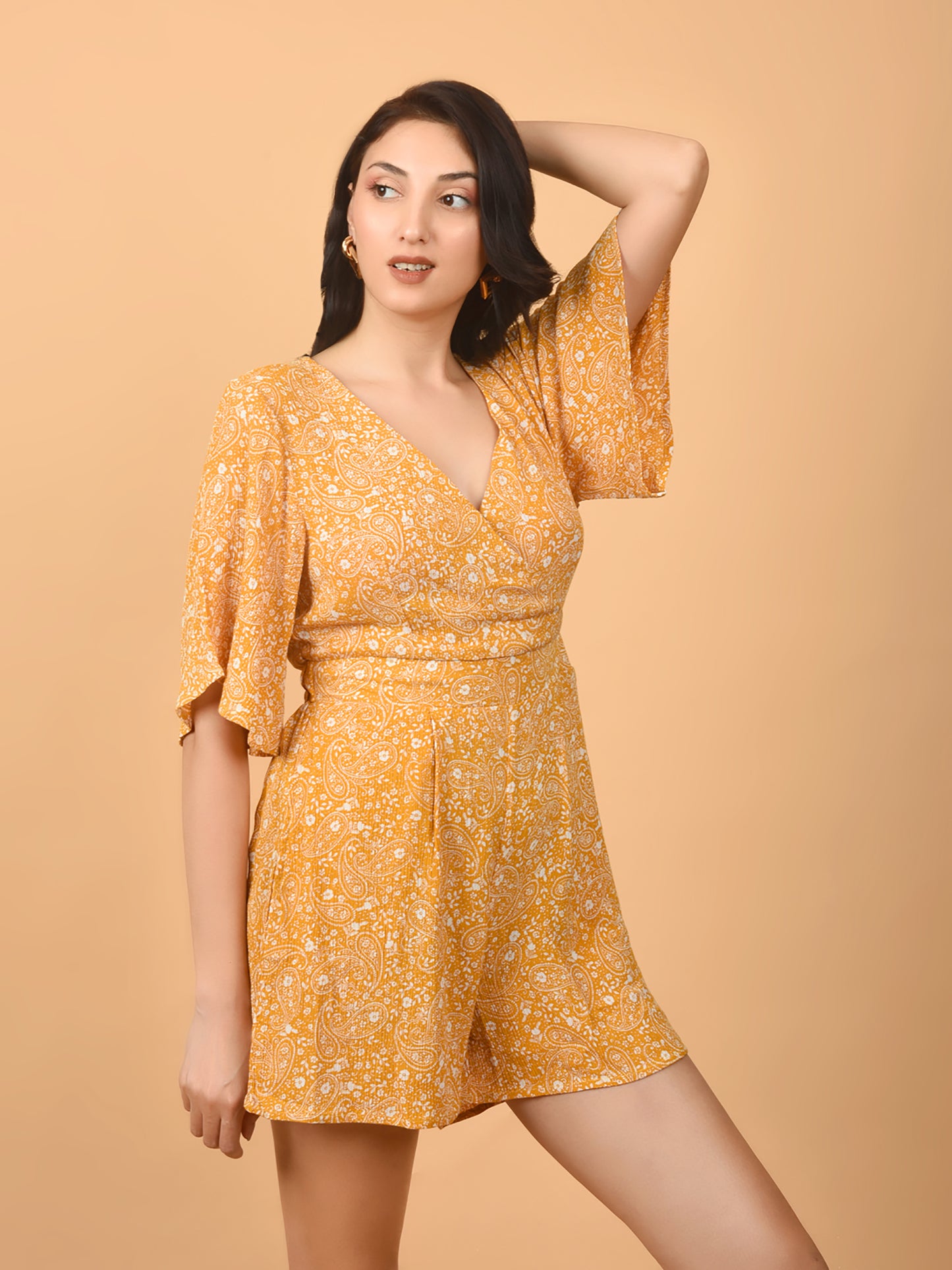 Flawless Mustard Yellow Beach Mini Playsuit For Women | MIA Being Flawless