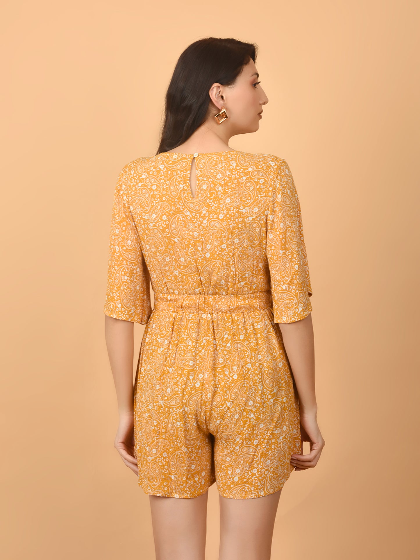 Flawless Mustard Yellow Beach Mini Playsuit For Women | MIA Being Flawless