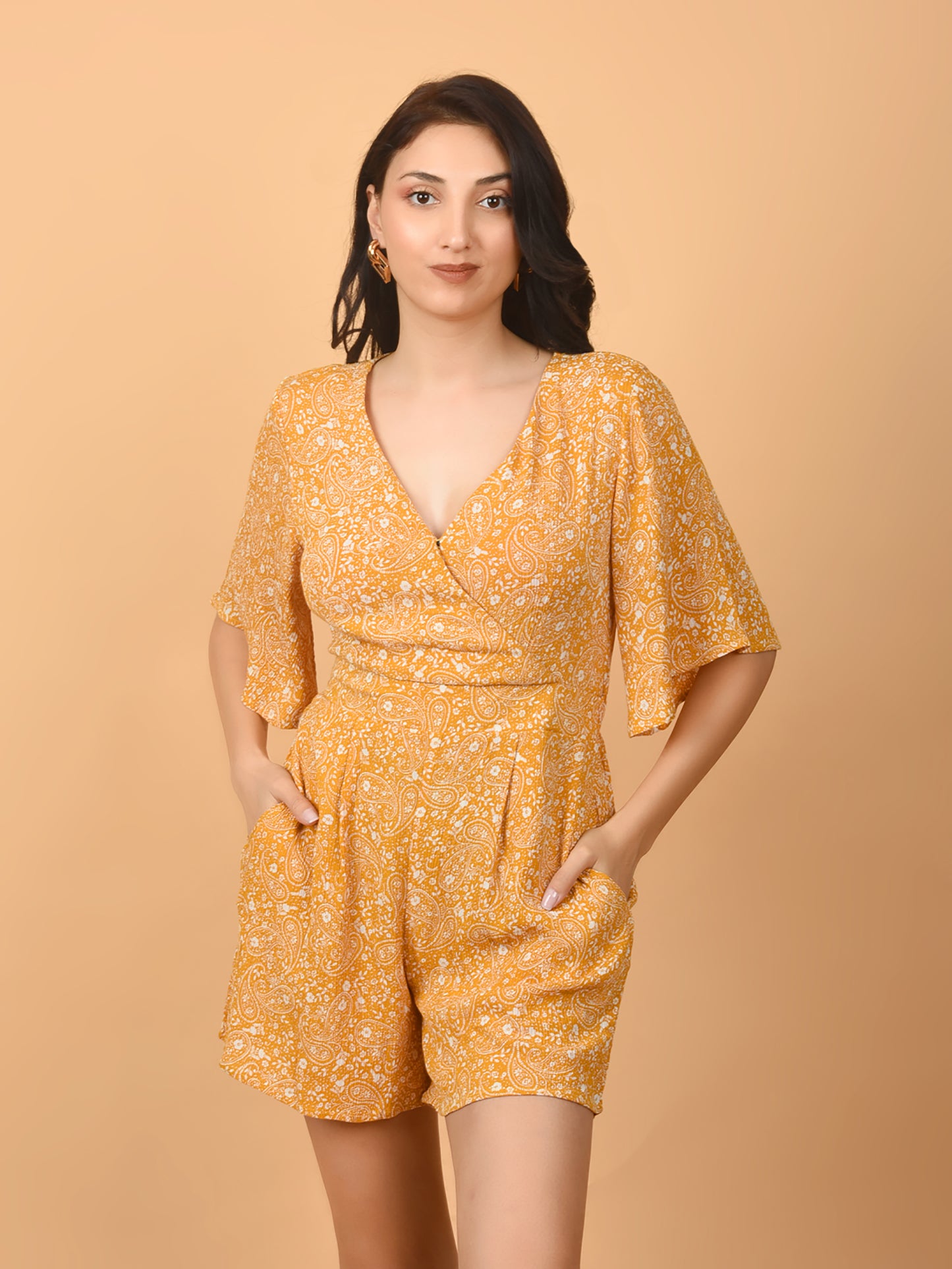 Flawless Mustard Yellow Beach Mini Playsuit For Women | MIA Being Flawless