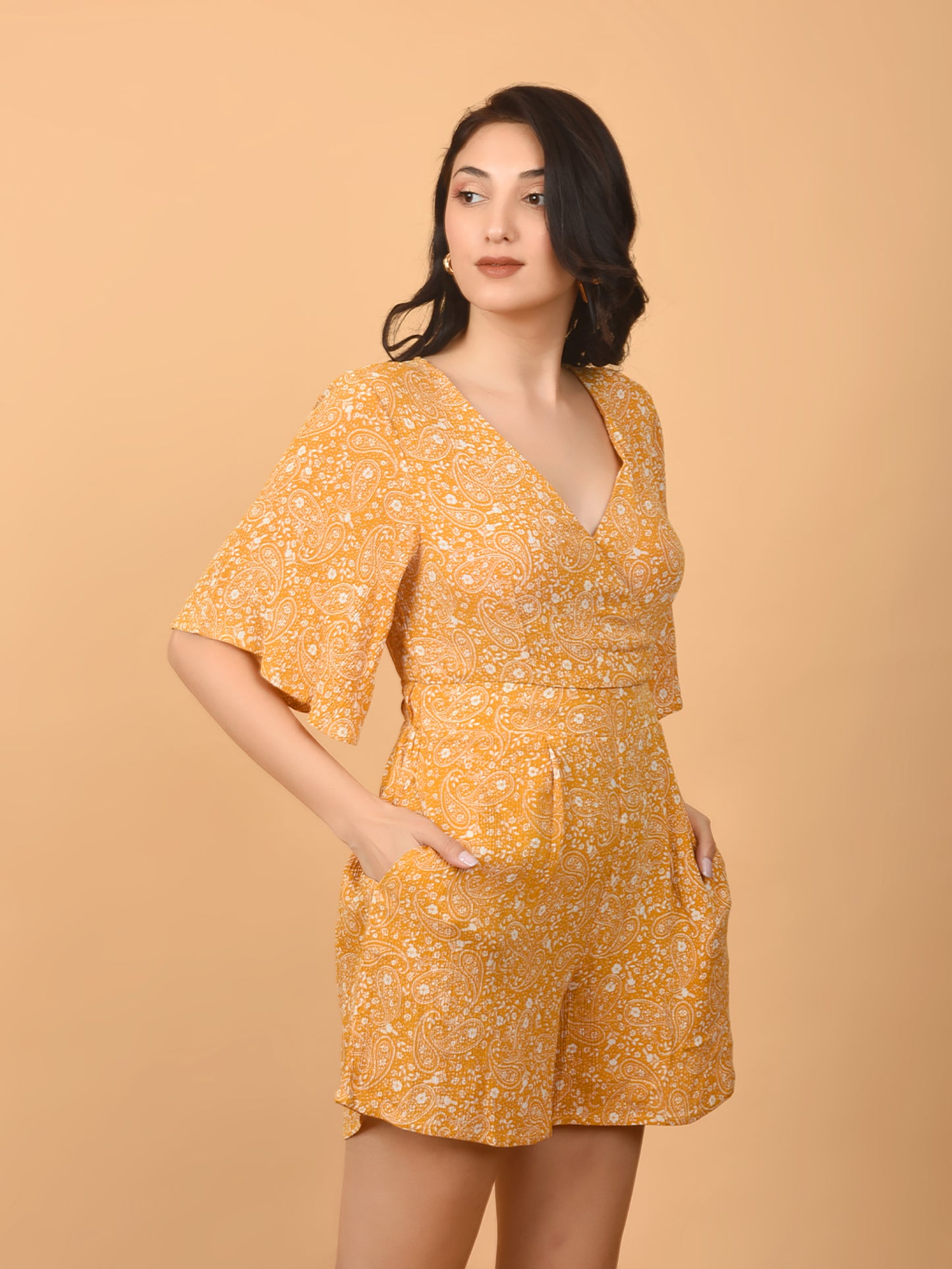 Flawless Mustard Yellow Beach Mini Playsuit For Women | MIA Being Flawless