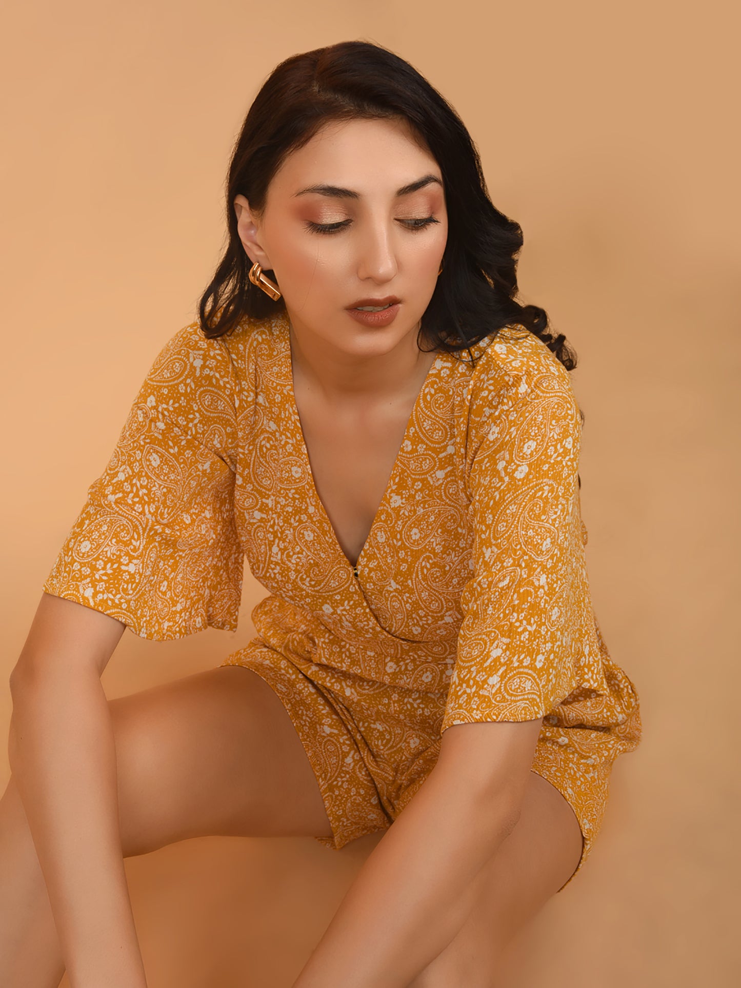 Flawless Mustard Yellow Beach Mini Playsuit For Women | MIA Being Flawless
