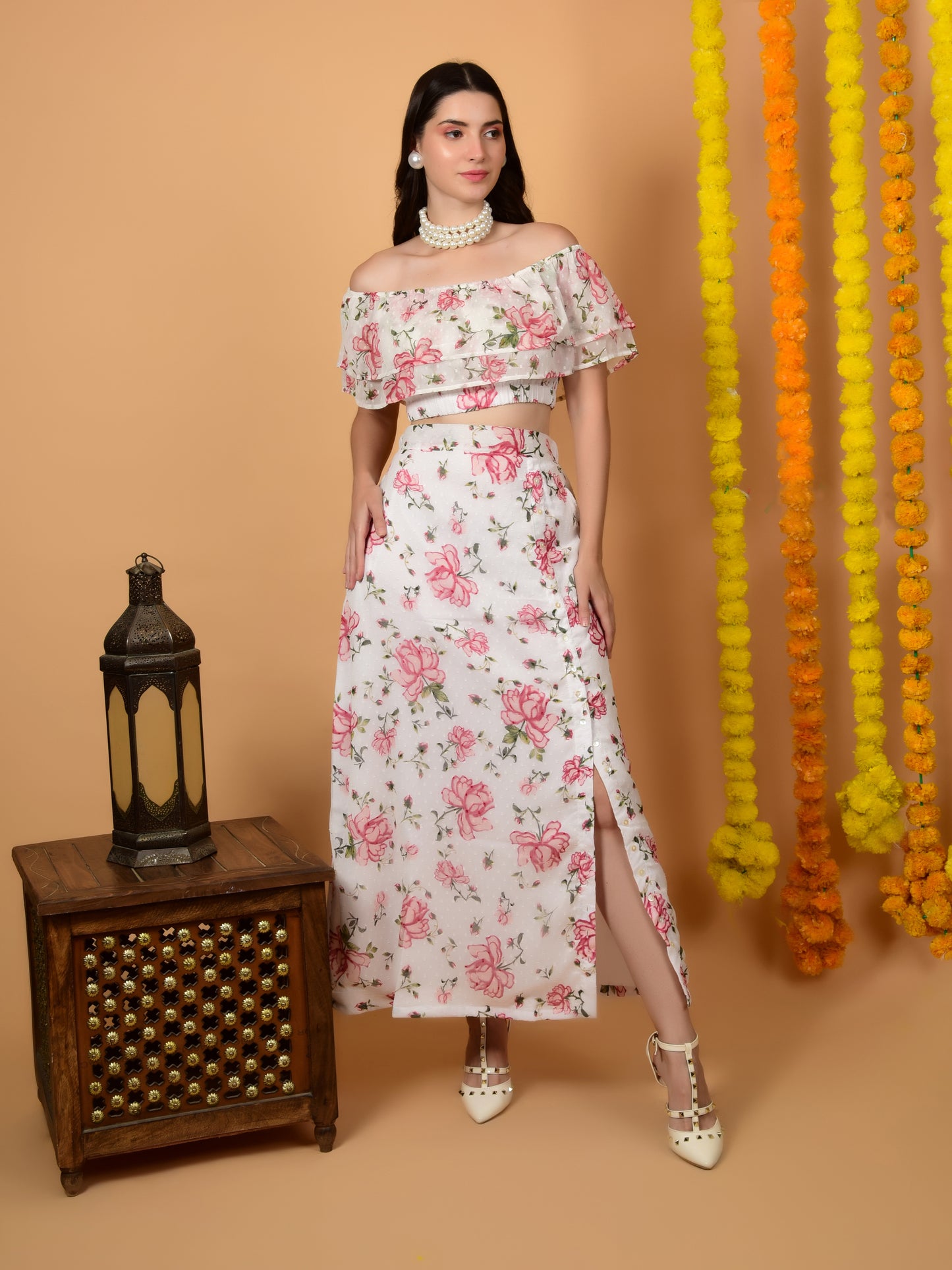 Flawless Women Rose Print Co-ord Set Skirt And Top | LAURA Being Flawless