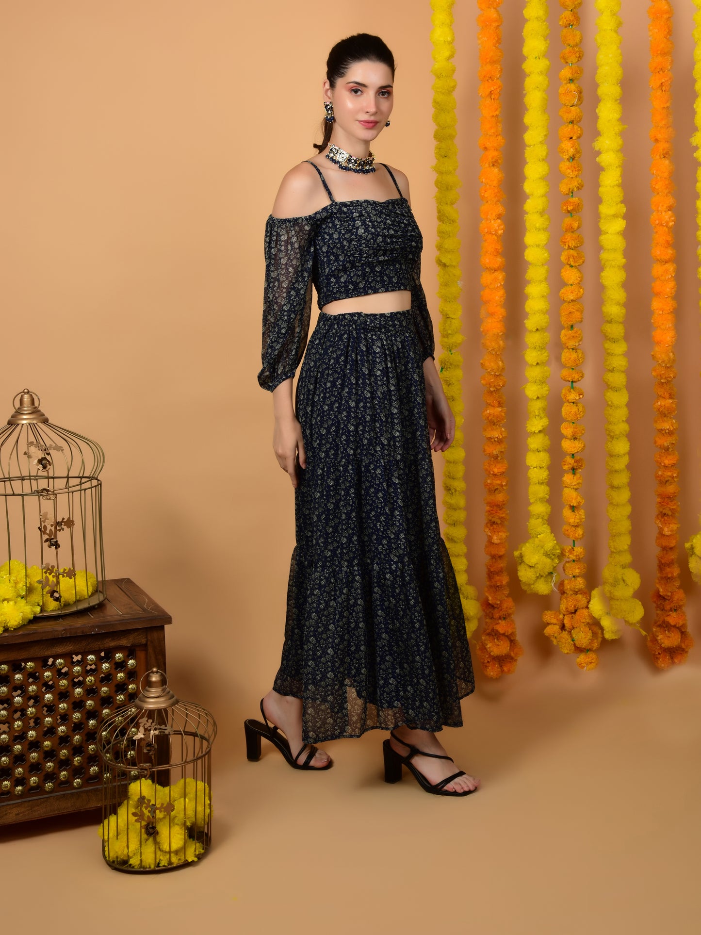 Flawless Party Wear Navy Print Co-ord Set For Women | TIMITHY Being Flawless