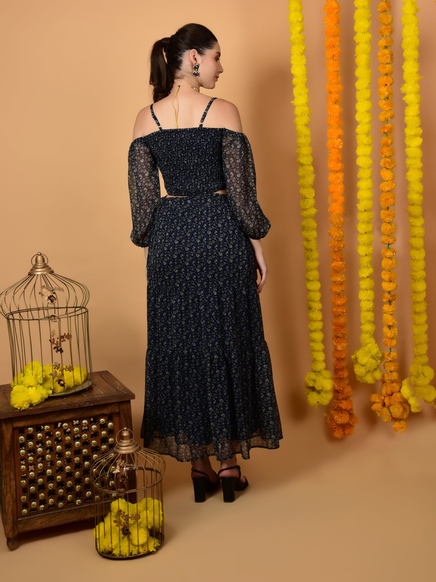 Flawless Party Wear Navy Print Co-ord Set For Women | TIMITHY Being Flawless