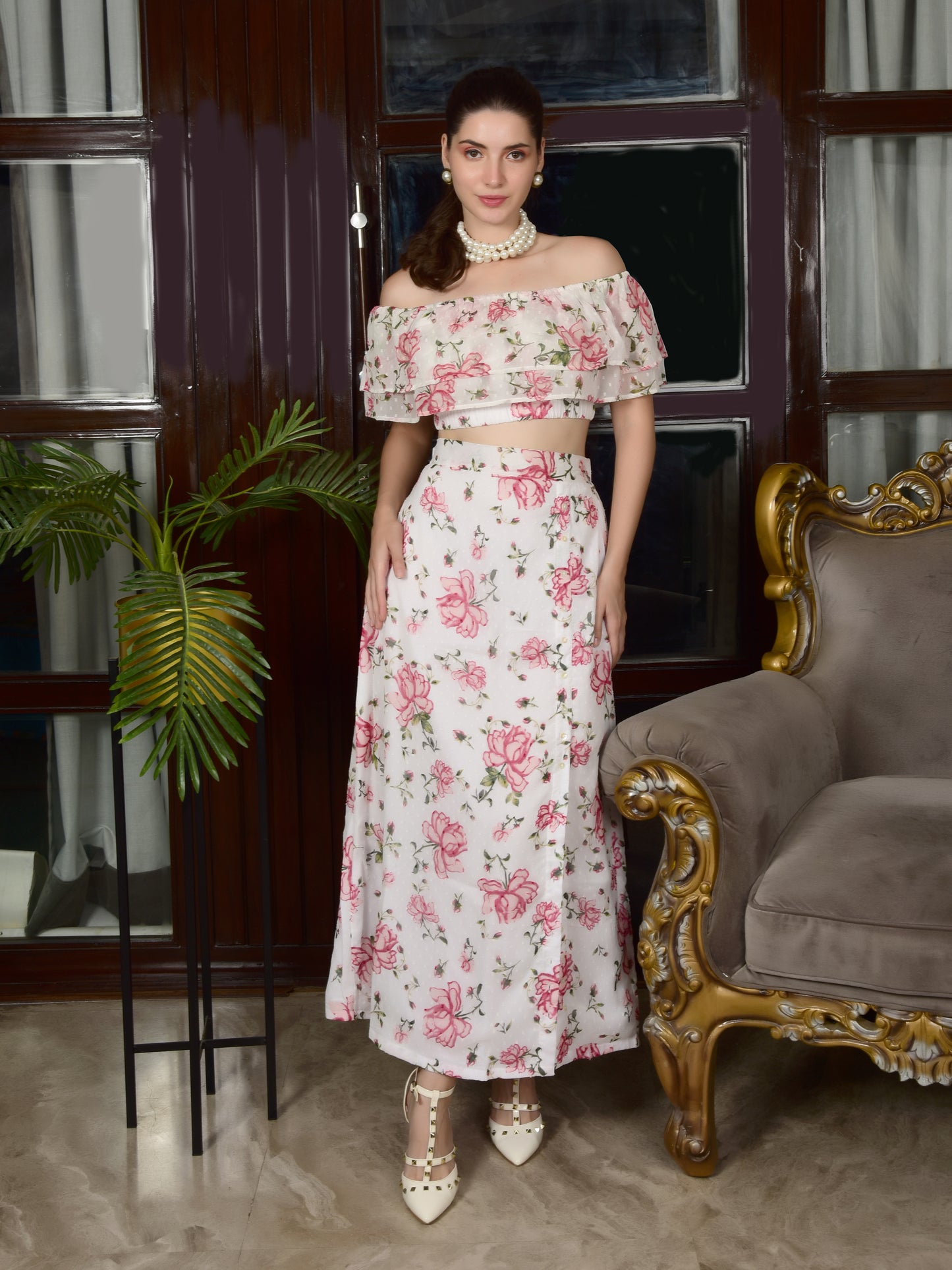 Flawless Women Rose Print Co-ord Set Skirt And Top | LAURA Being Flawless