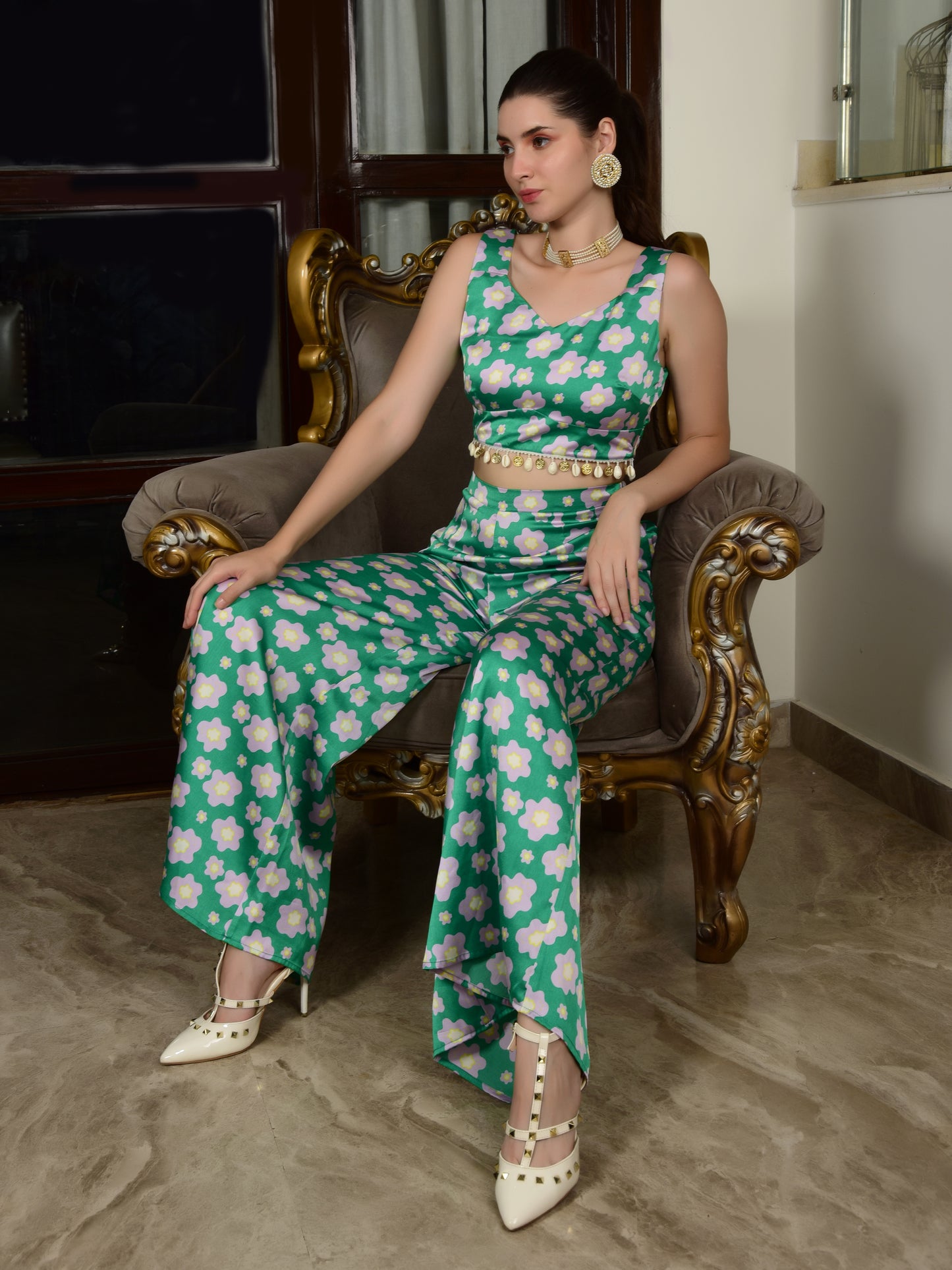 Flawless Women's Green Satin Co-Ord Set | STELA Being Flawless