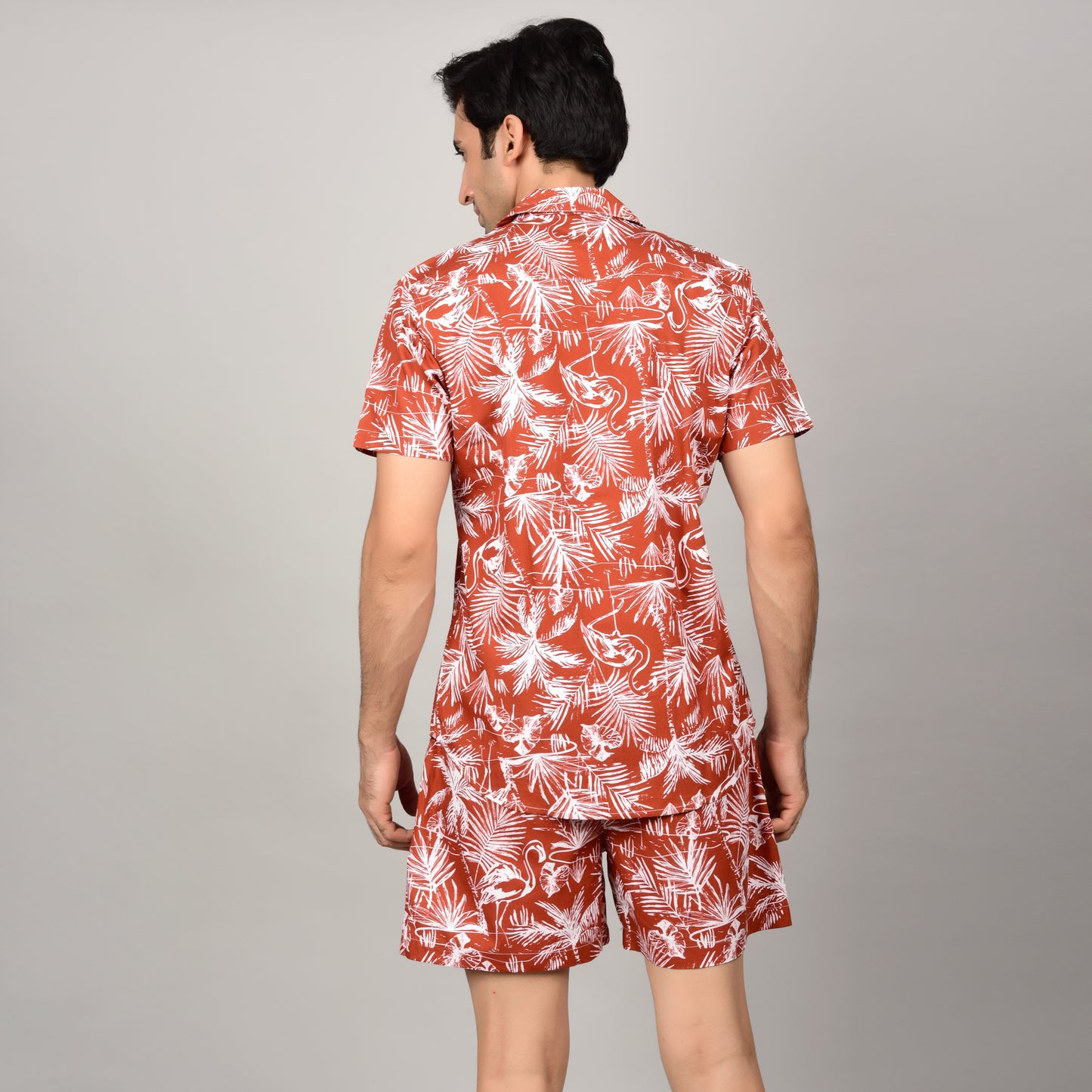 Men's Red Floral Cord Set - Casual Shirt & Short Set - Summer Style Being Flawless