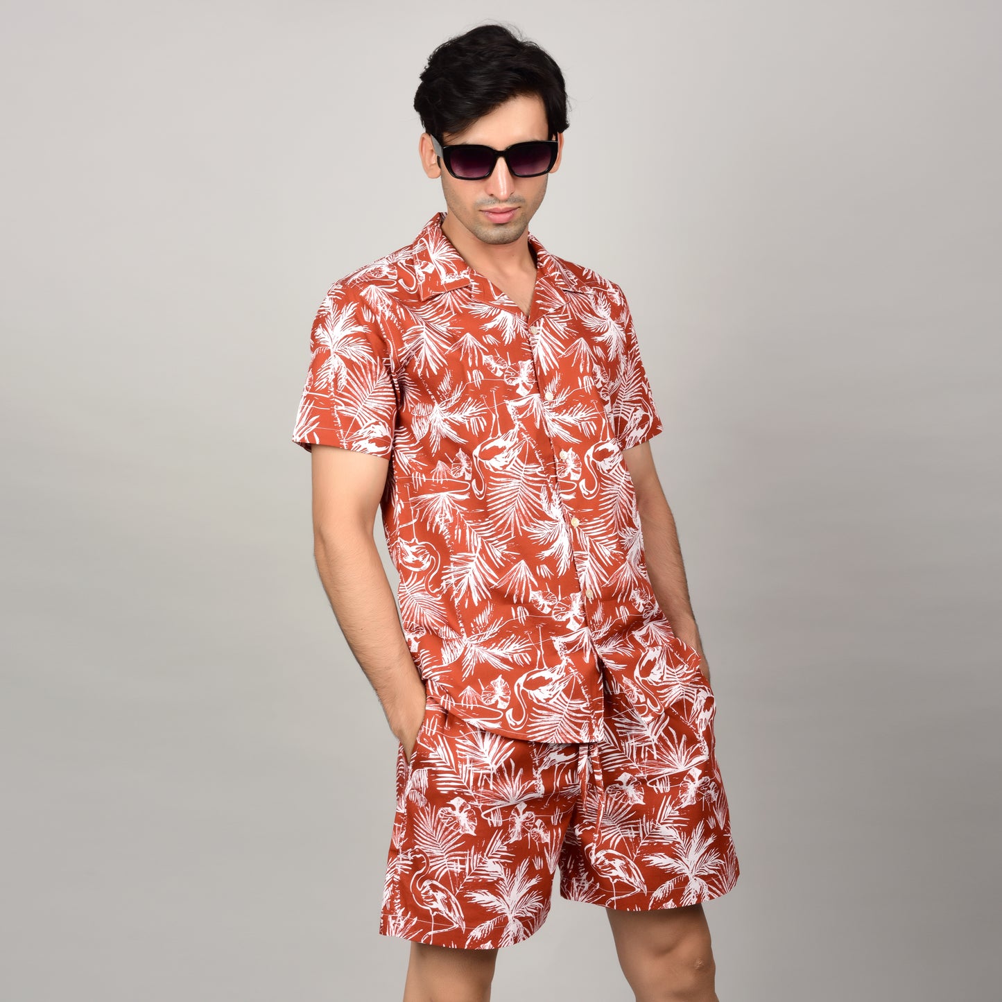 Men's Crimson Red Shirt - Floral or Leaf Print Being Flawless