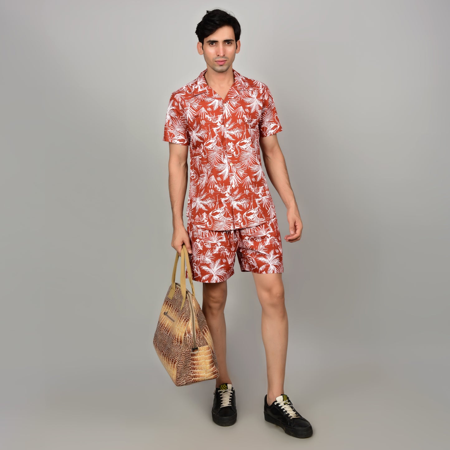Men's Crimson Red Shirt - Floral or Leaf Print Being Flawless