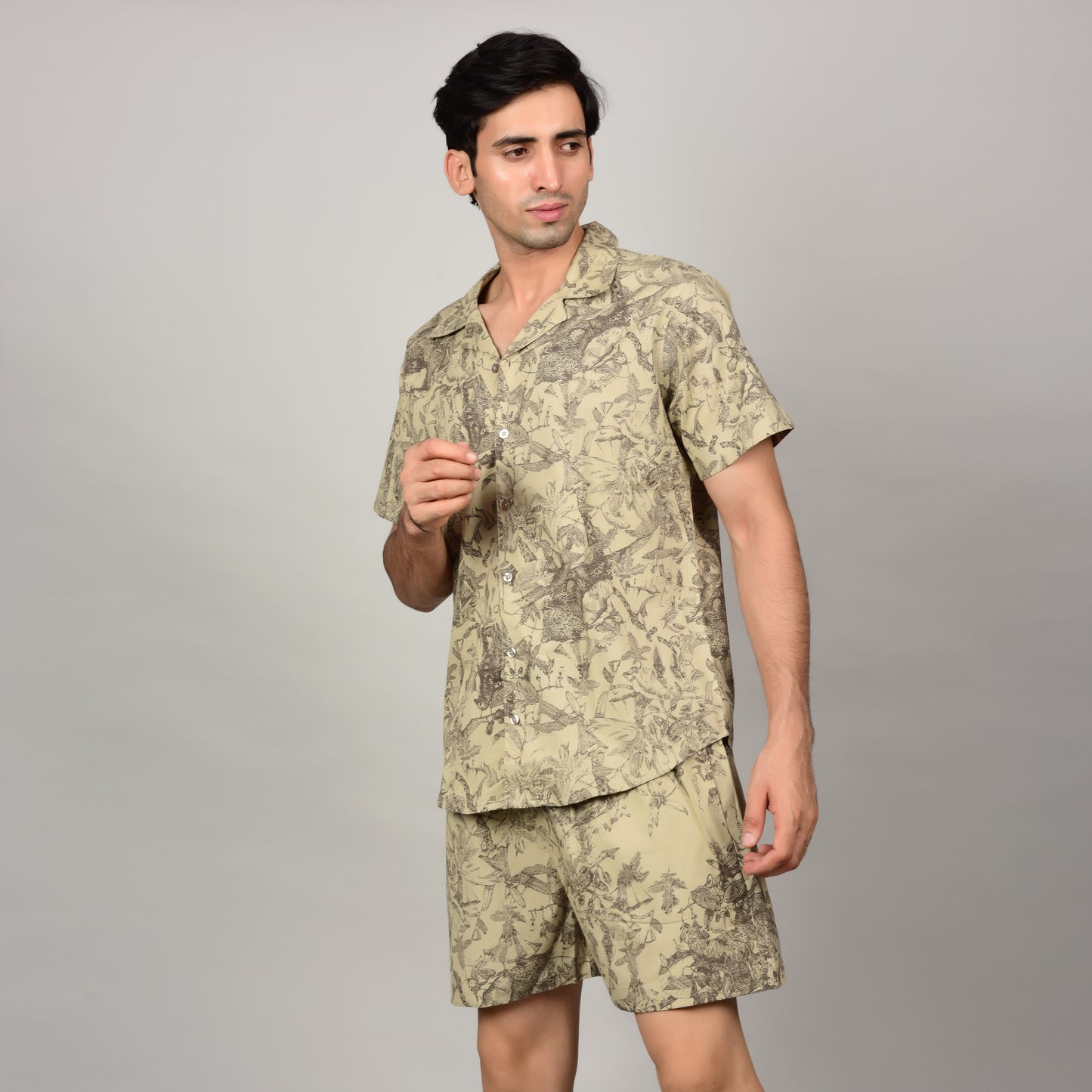 Men's Light Olive Cord Shirt & Short Set Being Flawless